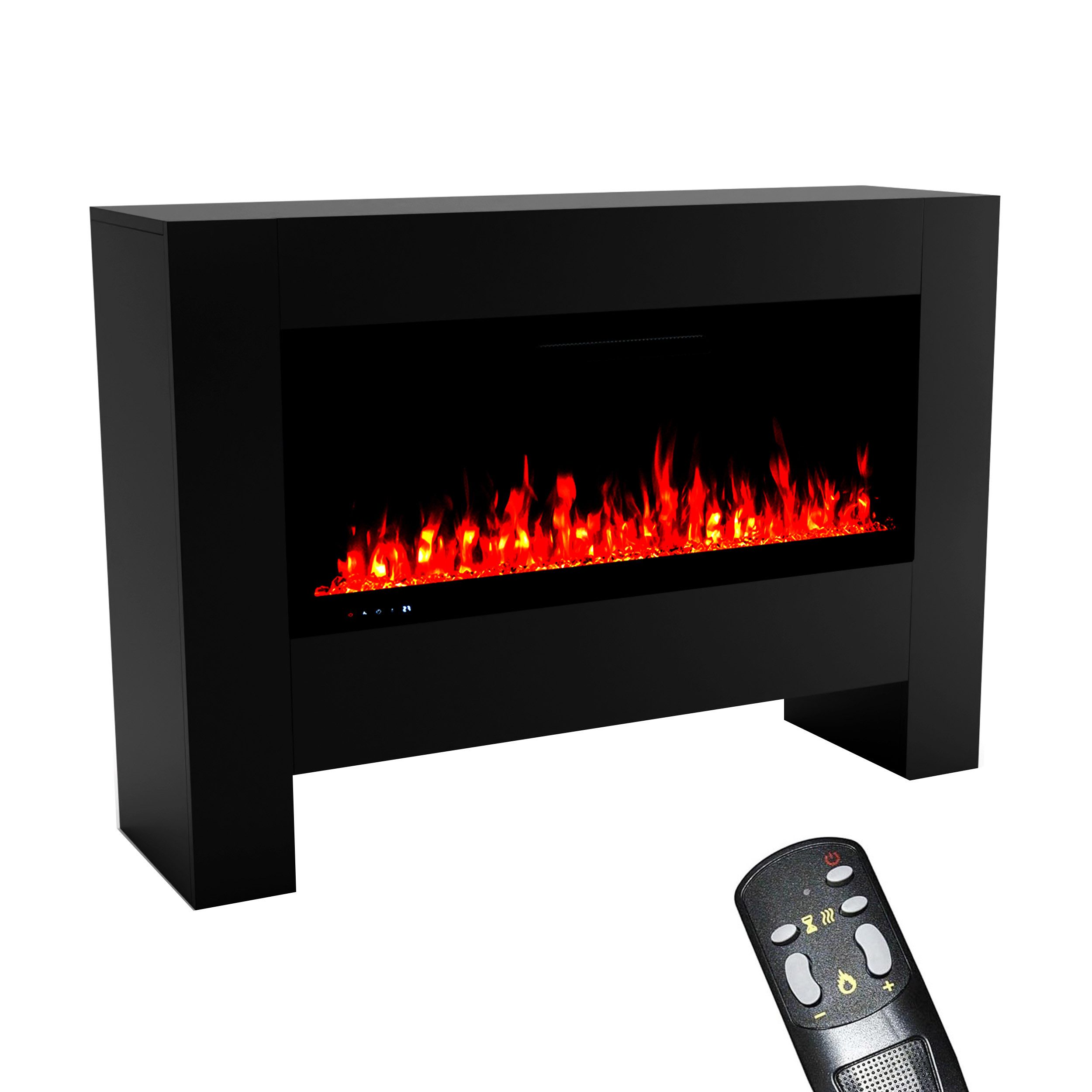 GLOW FIRE Elektrokamin weiß / grau / schwarz HERMES 3D LED Kamin mit Heizung, Elektrischer Kamin mit 3D Feuer mit Heizung, 2 Dekorationen