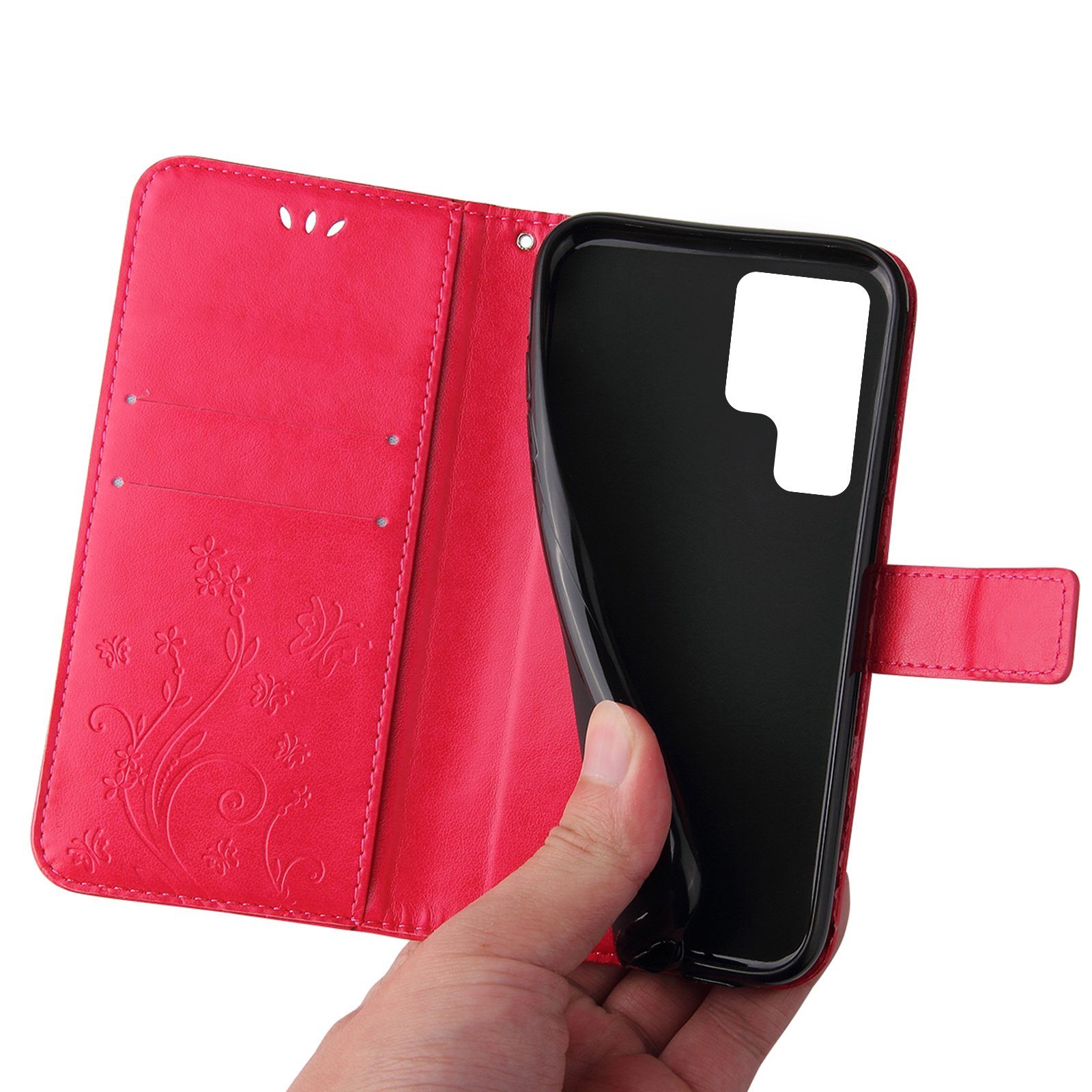 Tec-Expert Handyhülle Cover Tasche Hülle für Samsung Galaxy S22 Ultra 6,8 Zoll, Klapphülle Case mit Kartenfach Fliphülle aufstellbar, Motiv Blumen