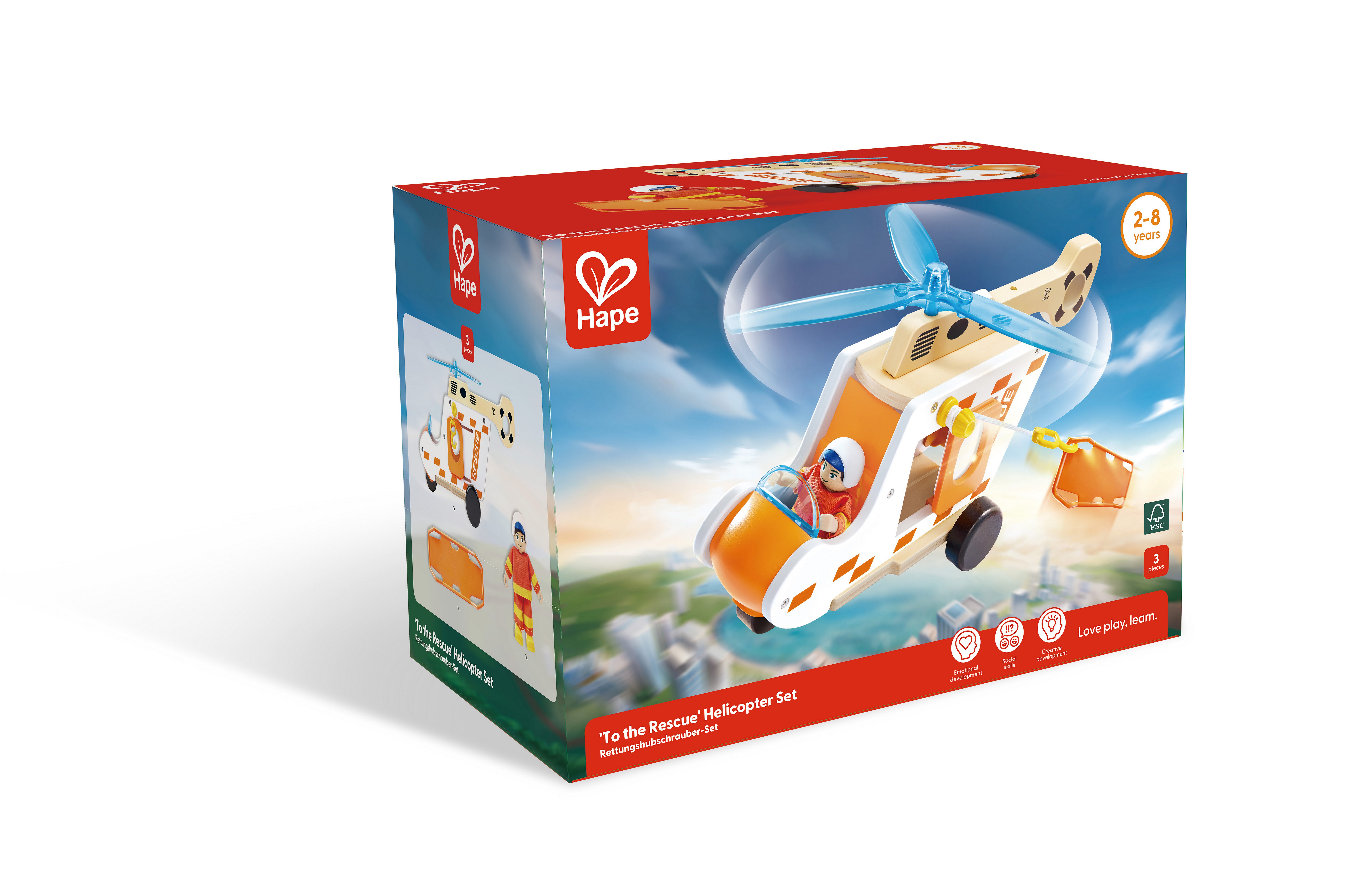 Hape Spielzeug-Hubschrauber Rettungshubschrauber-Set
