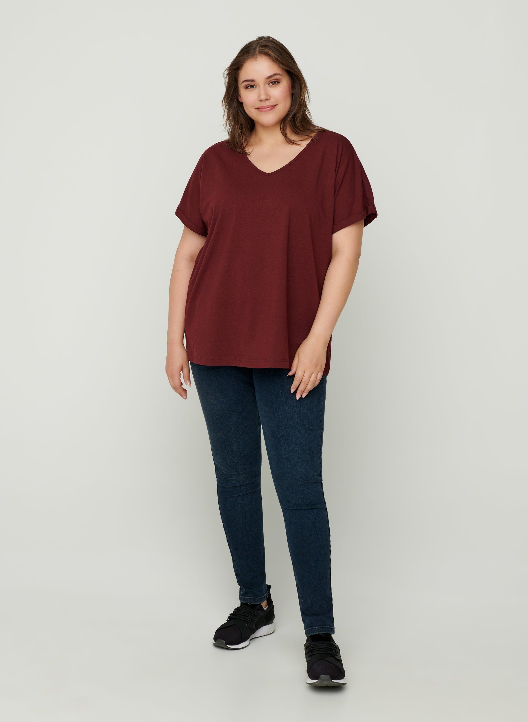 Zizzi T-Shirt Große Größen Damen Einfarbiges Kurzarm T Shirt mit V  Ausschnitt online kaufen | OTTO