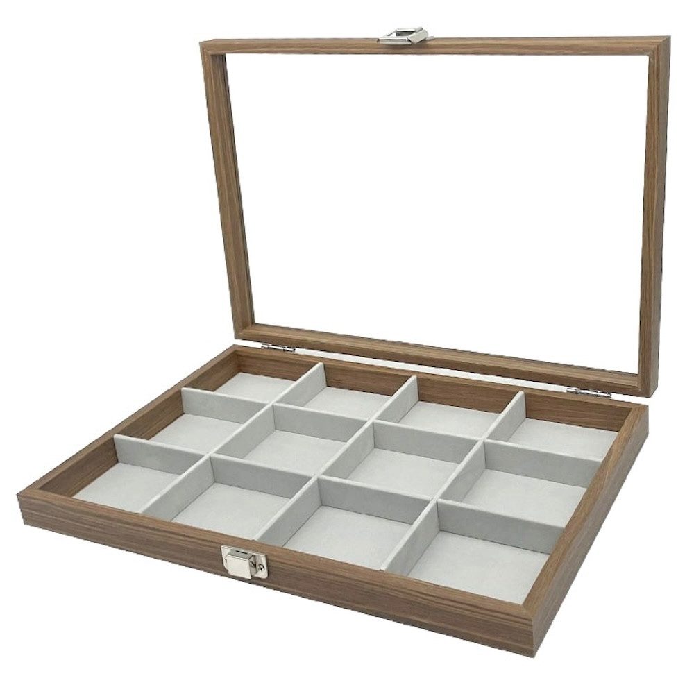 Schmuckkasten Holz Schmucklade 12 Fächer für Schmuck Ringe Ohrringe Halsket günstig online kaufen