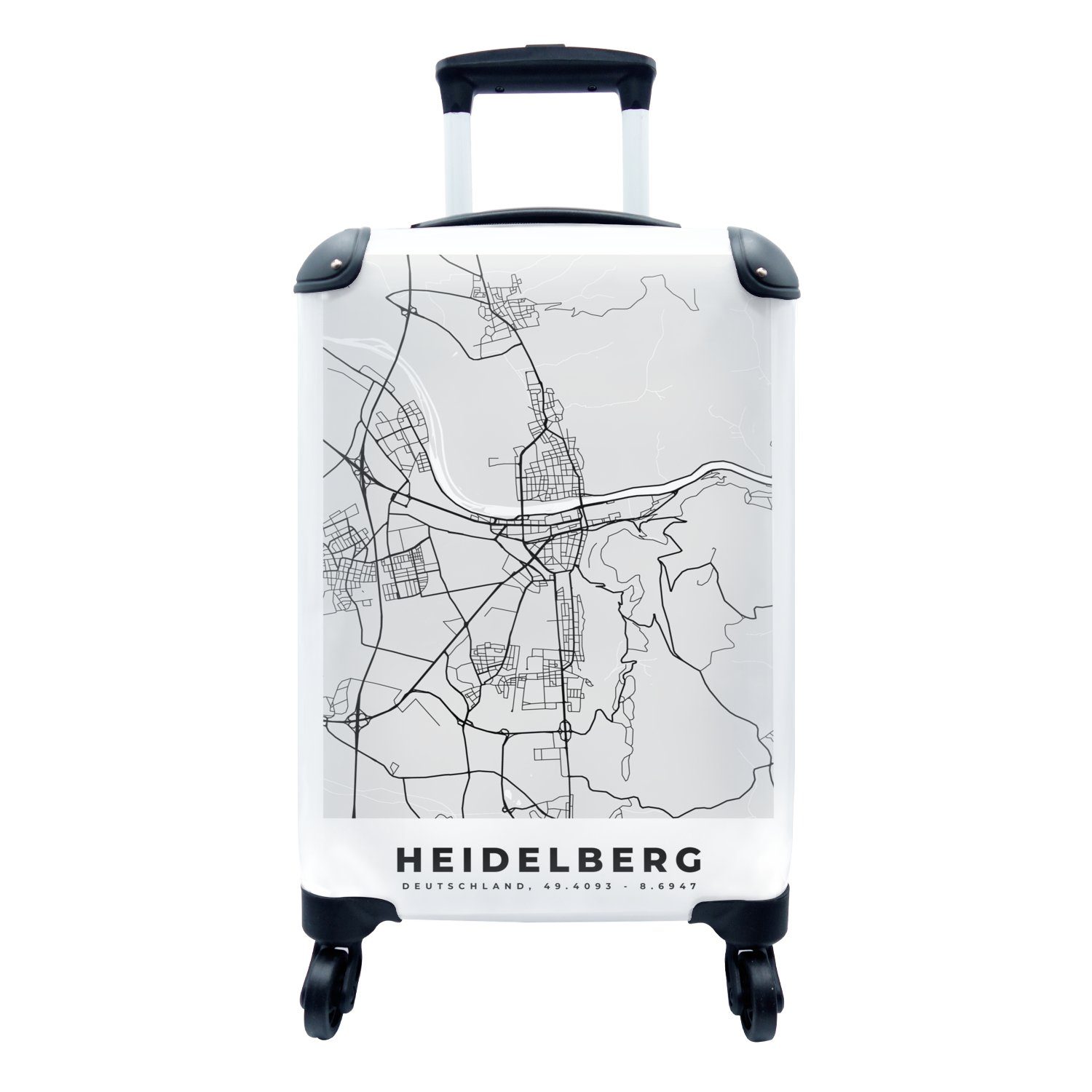 MuchoWow Handgepäckkoffer Stadtplan - Heidelberg - Karte - Deutschland, 4 Rollen, Reisetasche mit rollen, Handgepäck für Ferien, Trolley, Reisekoffer