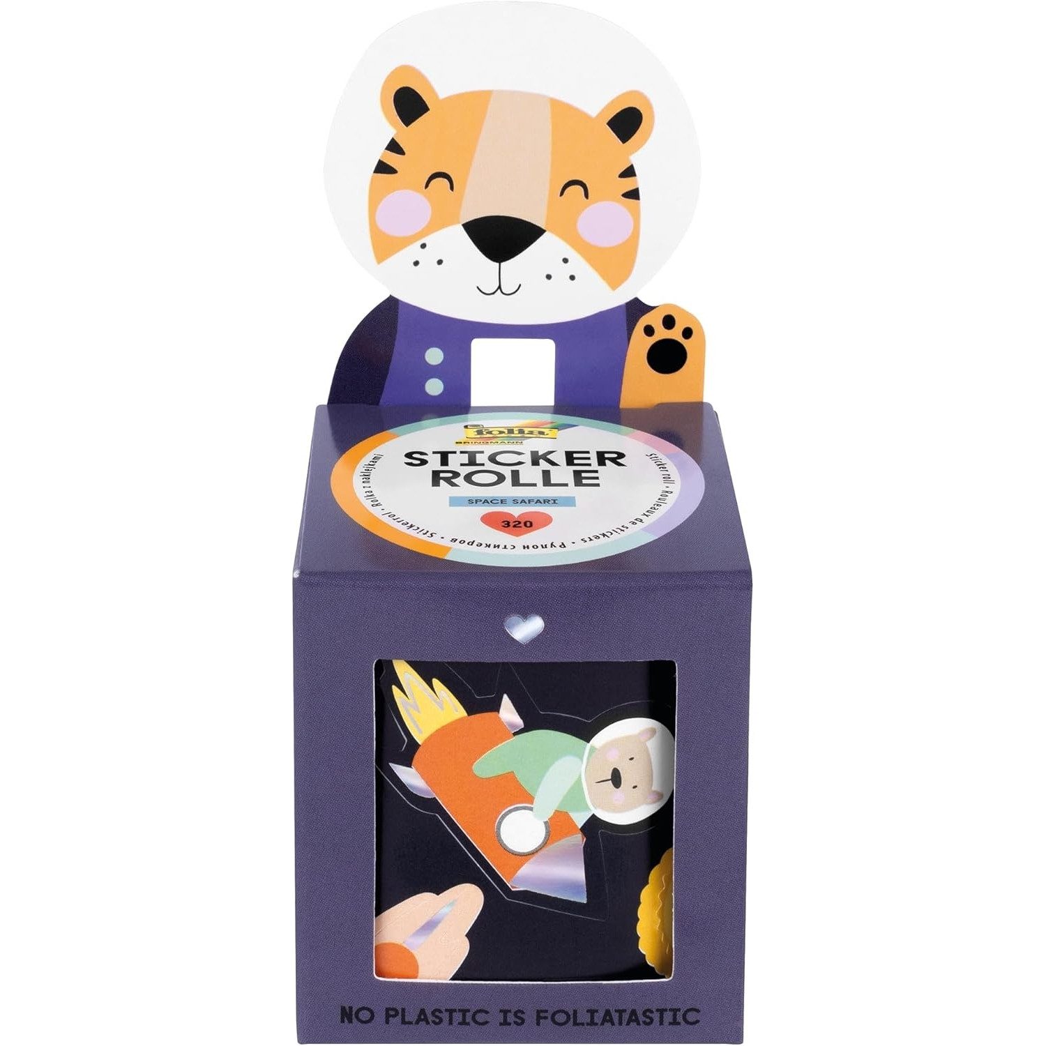Folia Sticker Stickerrolle SPACE SAFARI, Mitgebsel Sticker Set mit 320 Aufklebern, 4