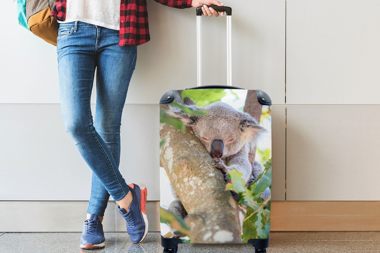 Ferien, 4 Koala - Reisekoffer Rollen, Handgepäck Reisetasche Handgepäckkoffer Blätter, Baum rollen, - MuchoWow Trolley, für mit
