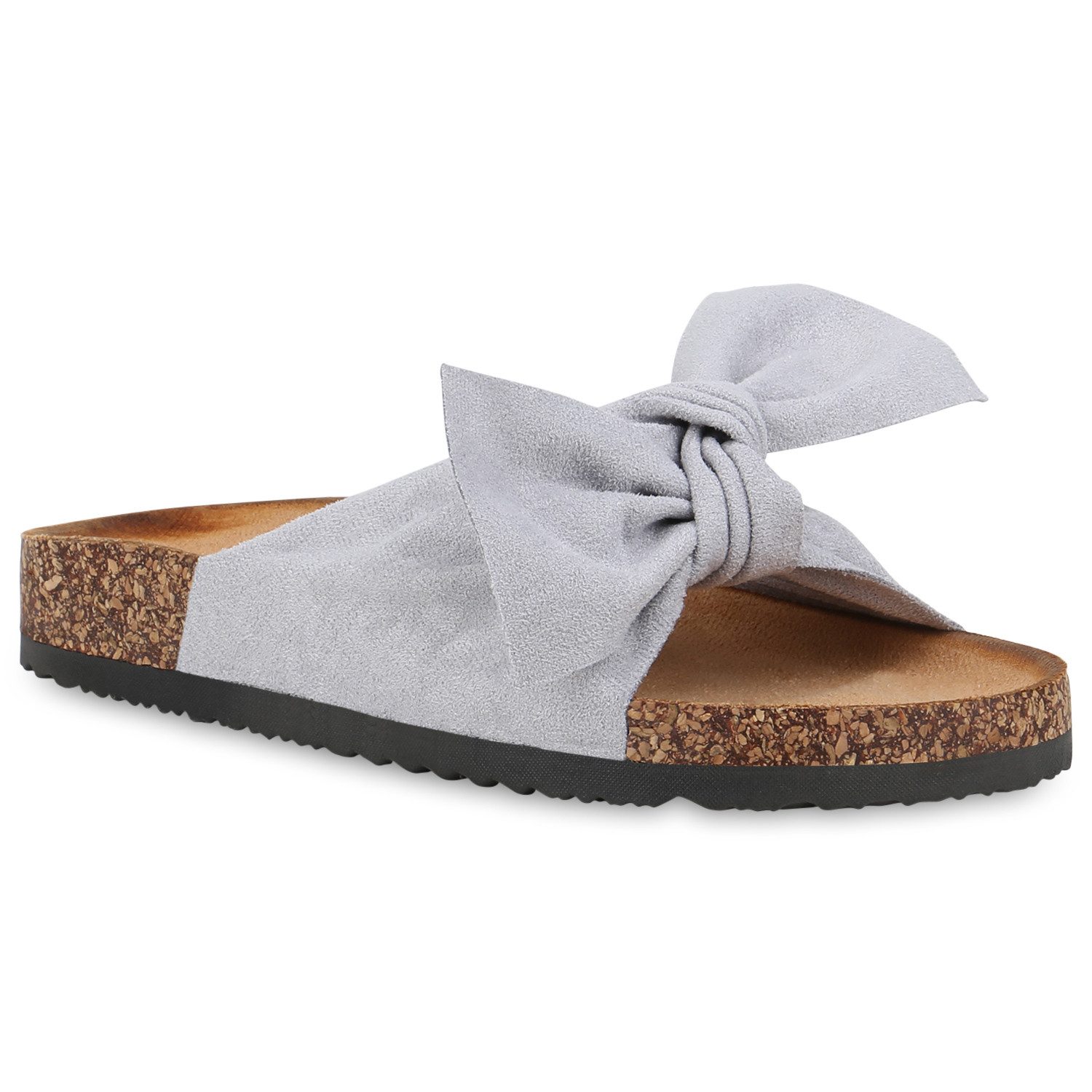 VAN HILL 833538 Pantolette Damen Pantoletten Bianca - Sandalen mit Schleife & Korkoptik