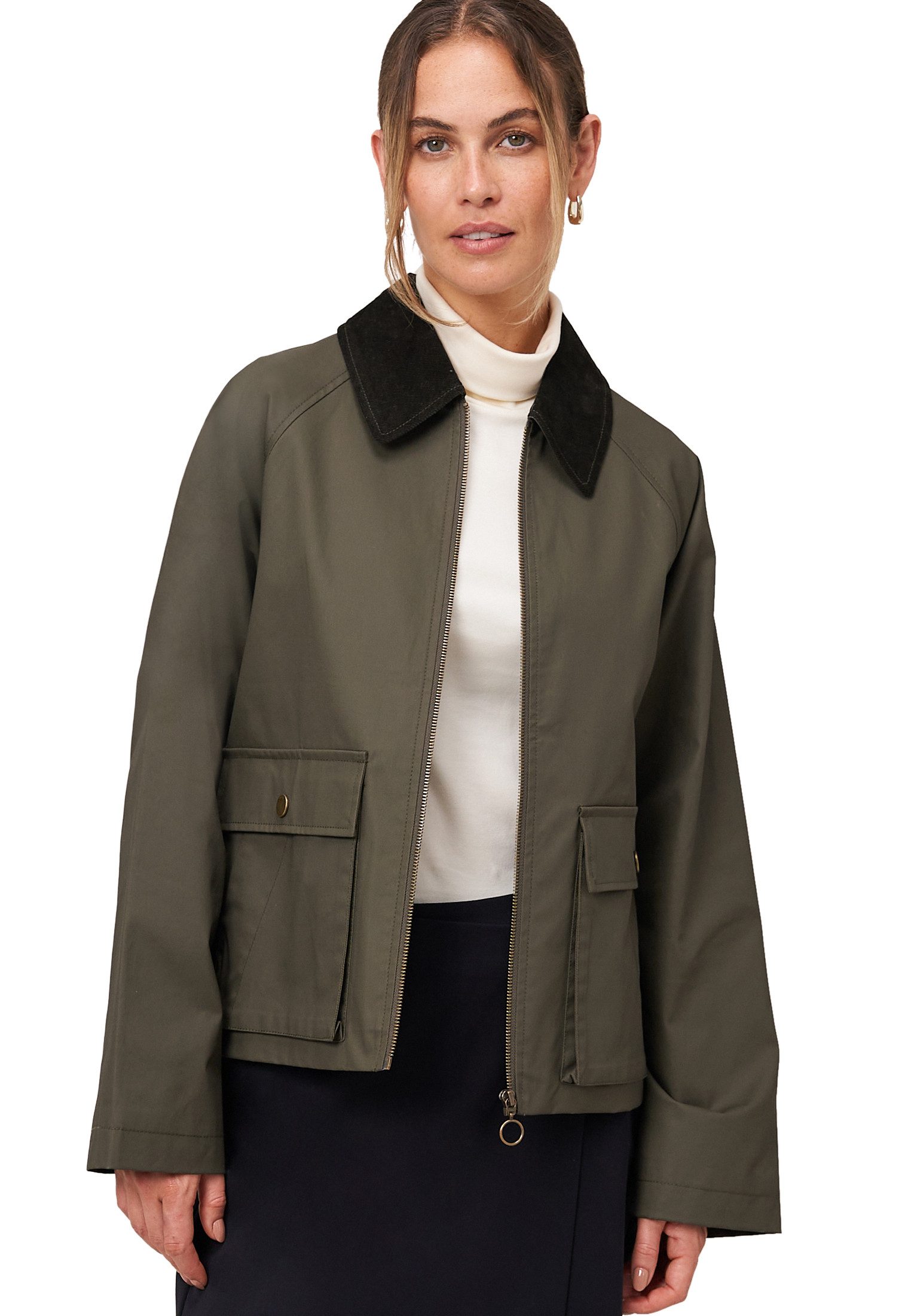 Zero Fieldjacket Damen Jacke beschichtet mit Cordkragen günstig online kaufen