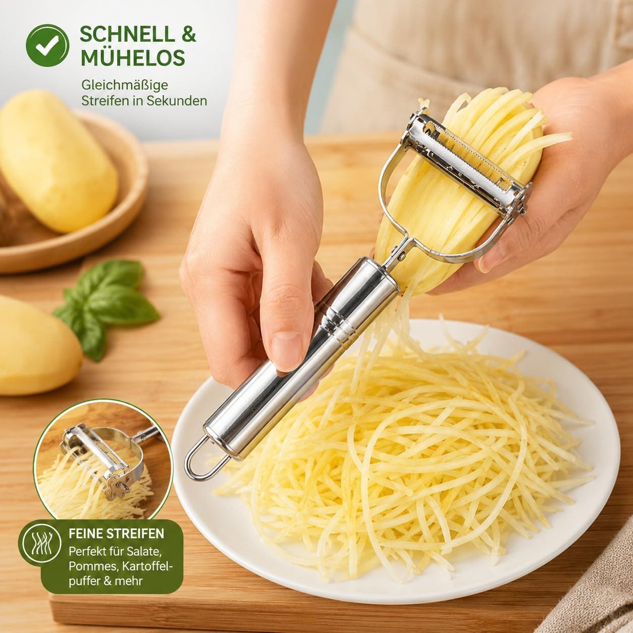 FELIXLEO Gemüseschneider 3 in 1 Sparschäler Julienneschneider Edelstahl Kartoffelschäler – Bild 5 von 5