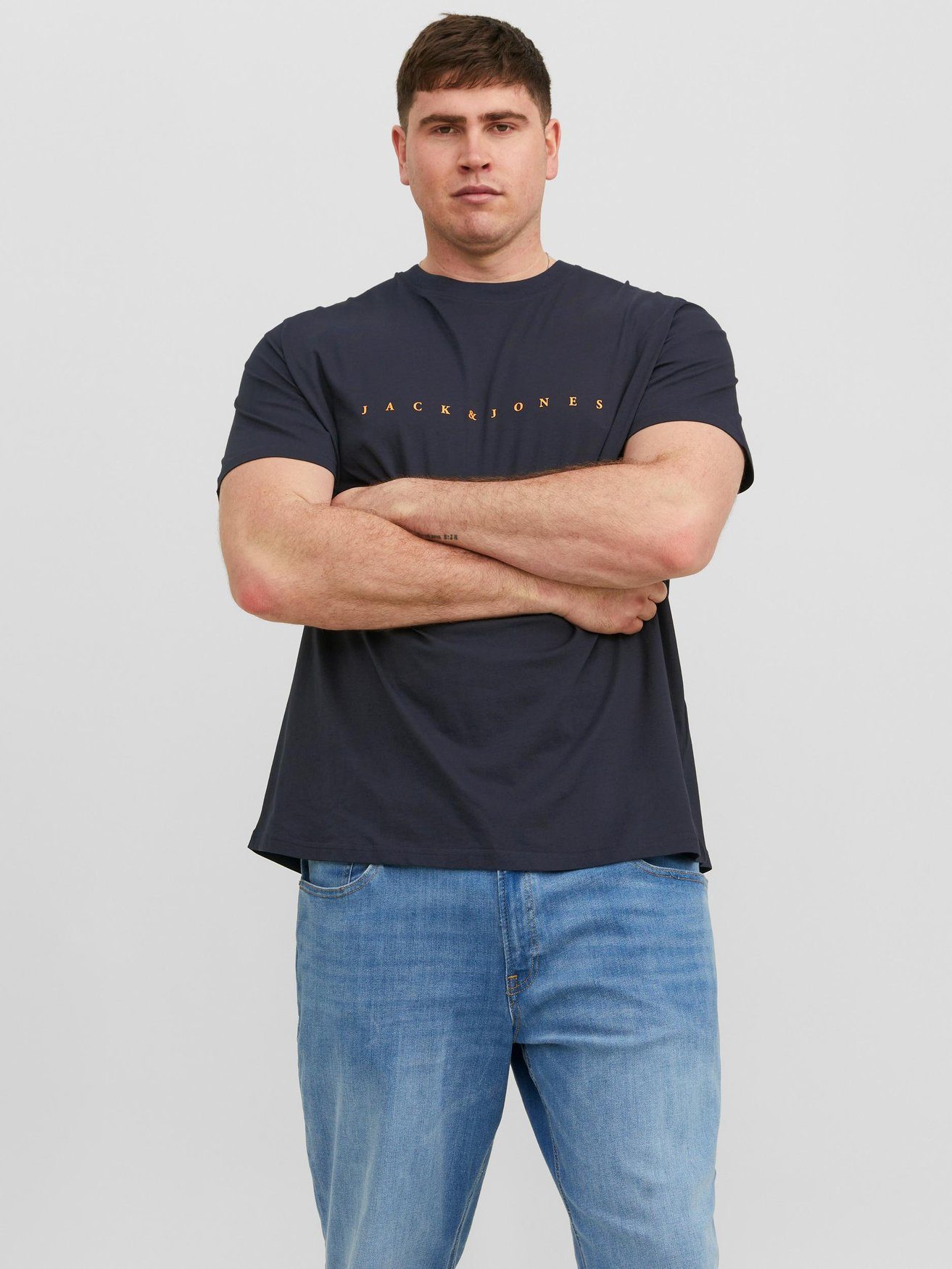 Jack & Jones T-Shirt T-Shirt Dunkelblau 6550 Size Plus Logo JJESTAR Kurzarm Shirt Übergröße in