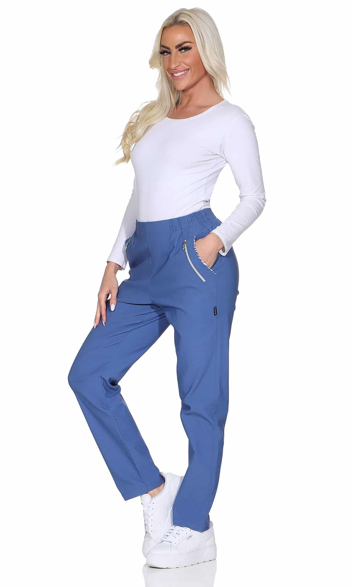 OriginalYou Schlupfhose Damen Stoffhose leichte Stretchhose Freizeithose mit elastischem Bund, farblich abgesetzte Taschen