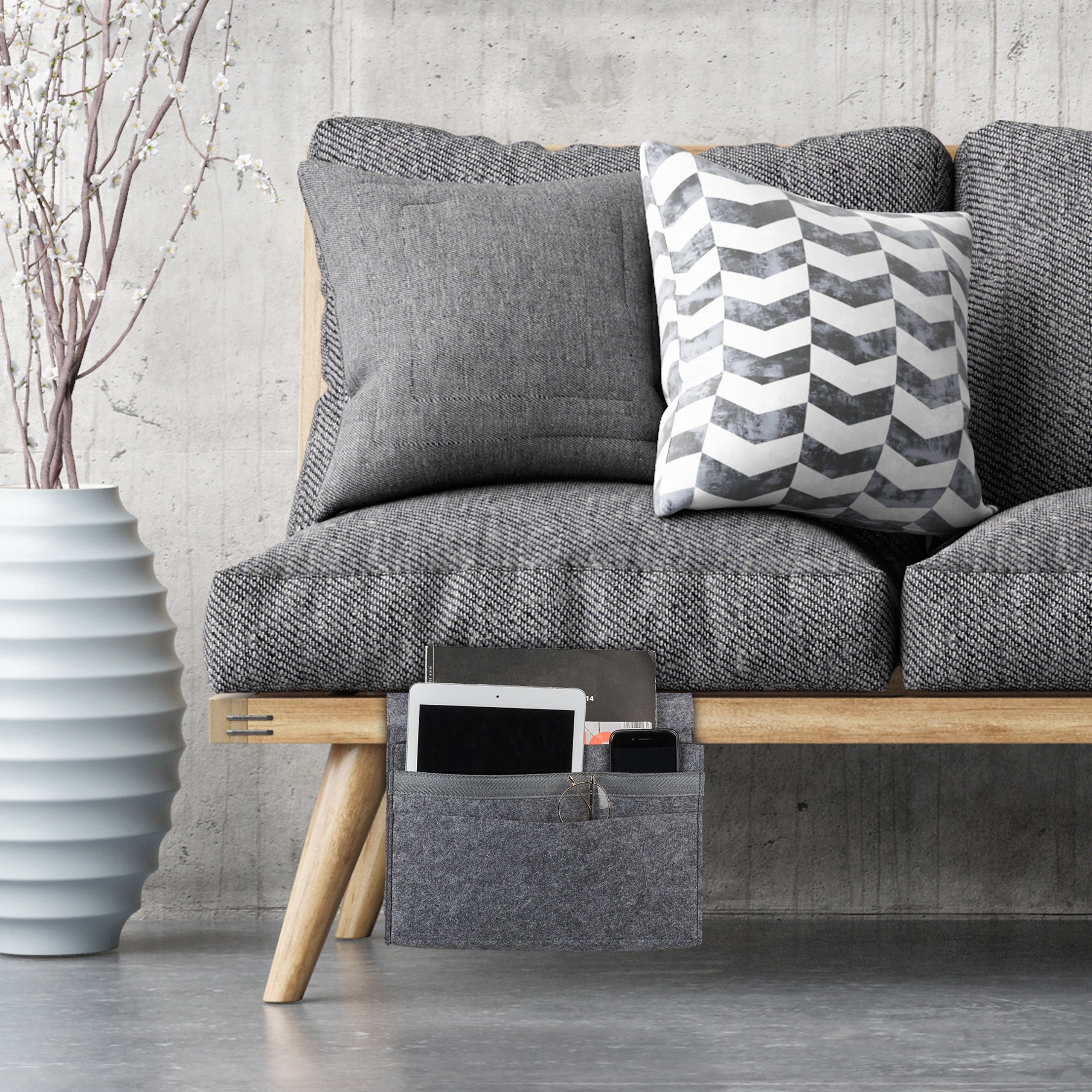 relaxdays Betttasche mit Klettverschluss, Dunkelgrau