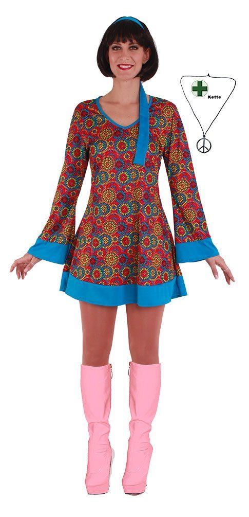 Hippie-Kostüm Damenkostüm Flower Power mit Peace Kette