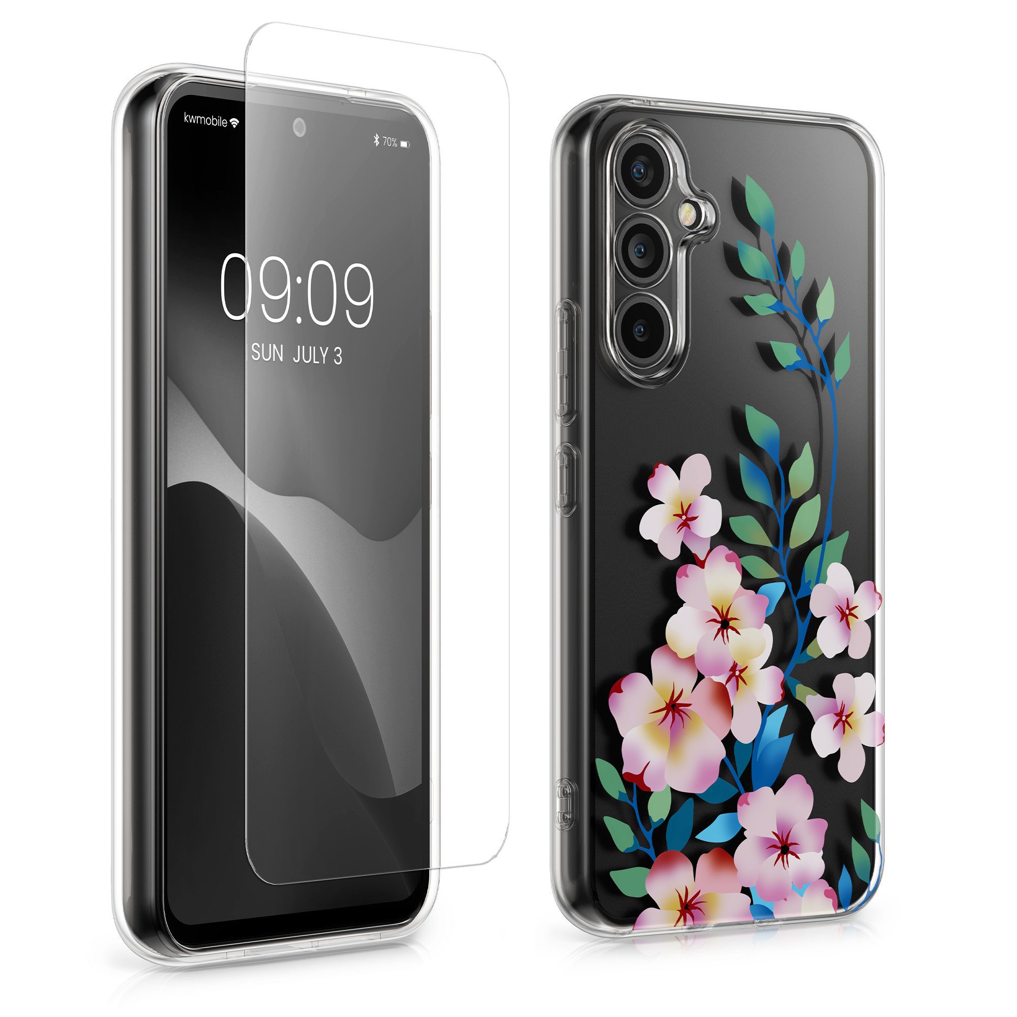 kwmobile Handyhülle Hülle für Samsung Galaxy A54 5G Handyhülle - Silikon, Case mit Schutzfolie Kirschblüten bunt Design