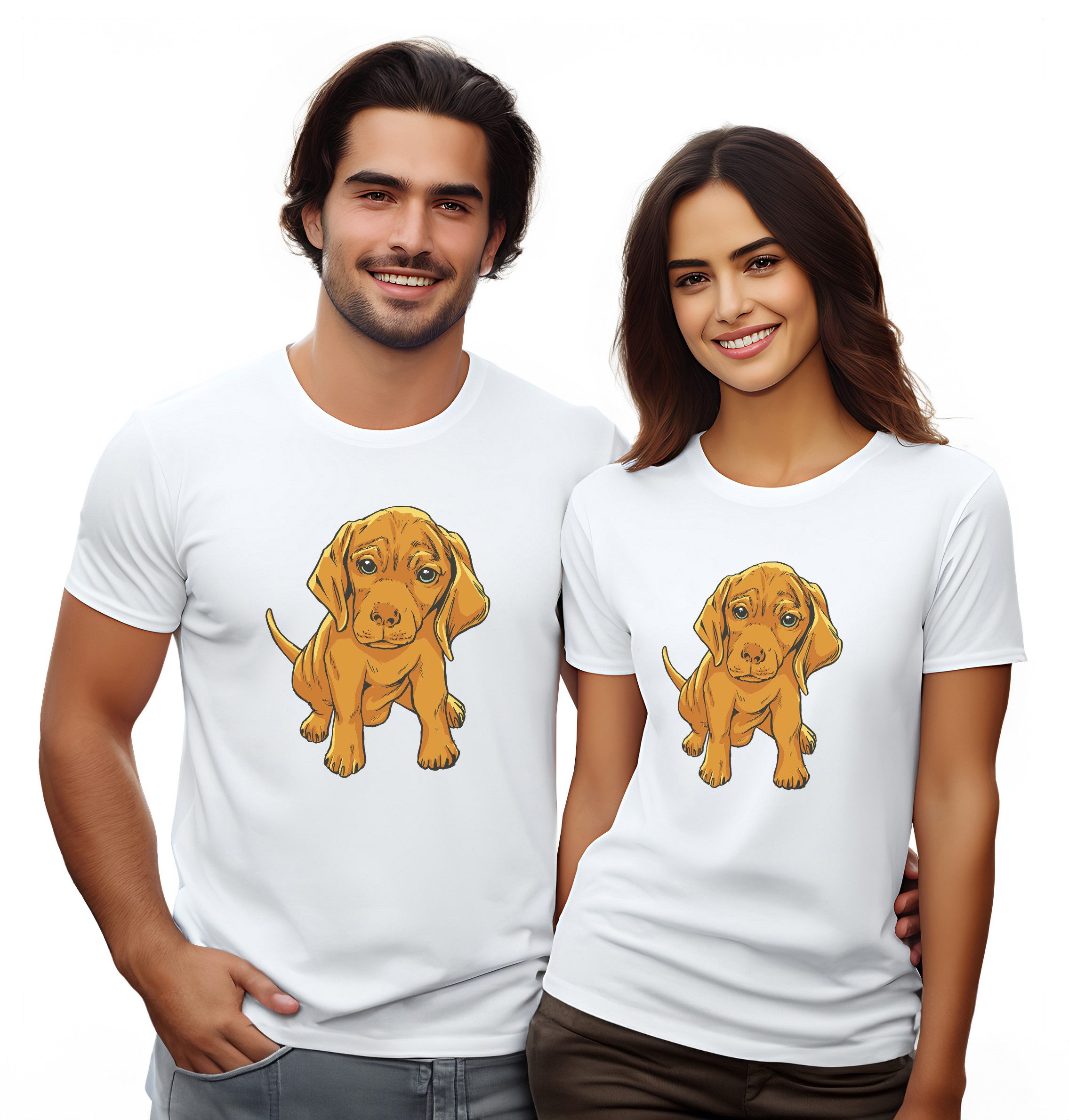 MyDesign24 T-Shirt Hunde print Shirt Welpe Hunde T-Shirt weiss kurzarm Regular Fit i230