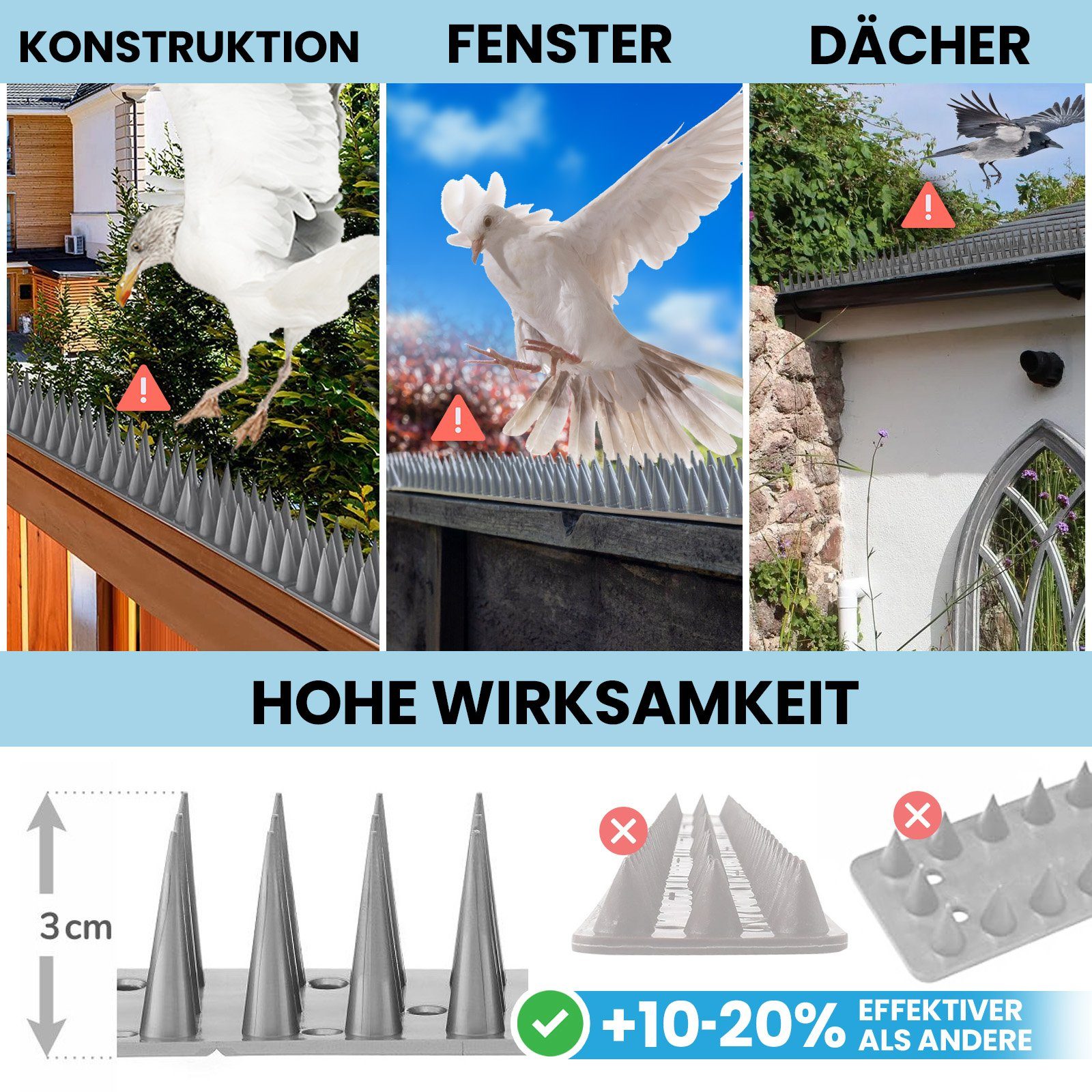 KONZEPT Taubenspikes Taubenabwehr Spikes Vogel, Katzen - für Balkon, Zaun - aus Kunststoff, 6-St., Gesamtlänge: 3 Meter, UV-beständig – Bild 4 von 5