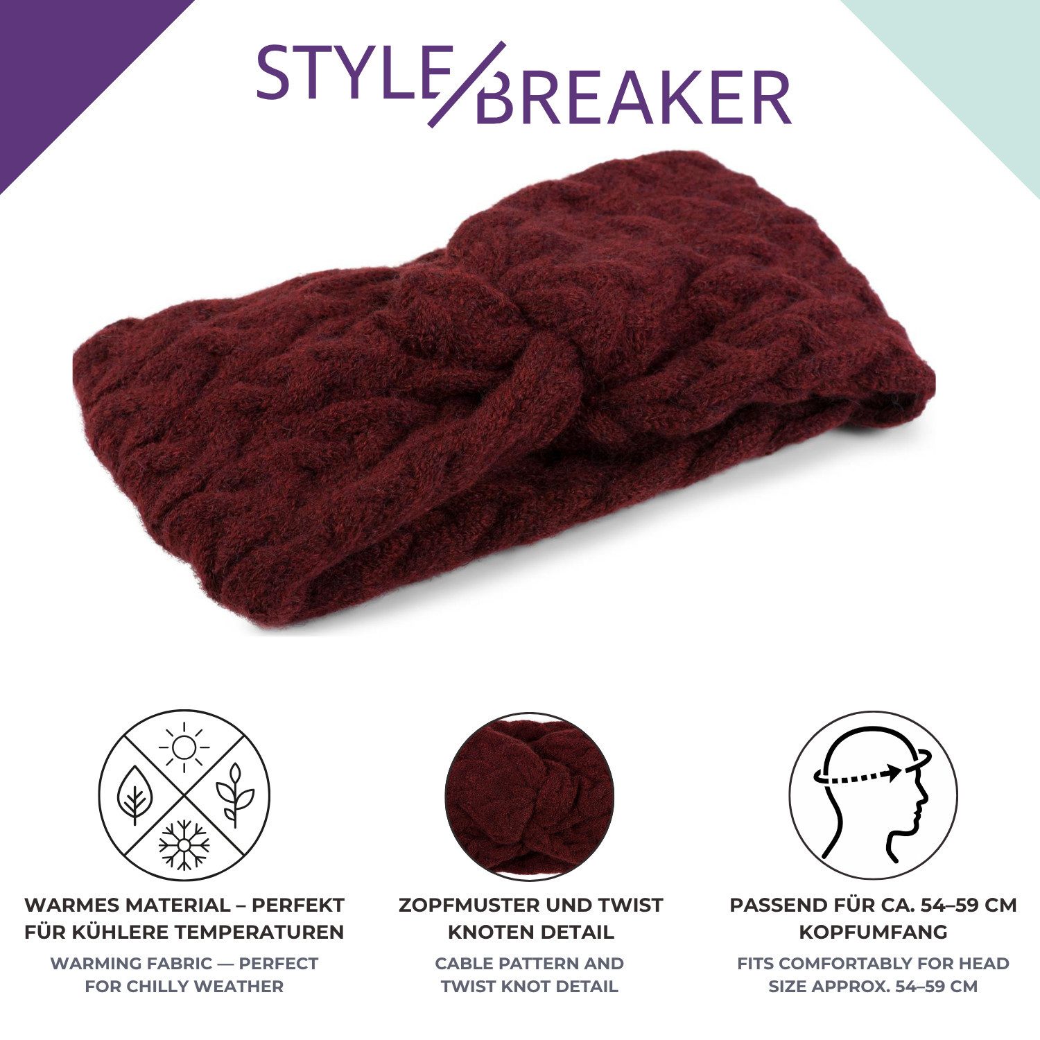 styleBREAKER Stirnband Strick Stirnband mit Zopfmuster und Twist Knoten (1-St)