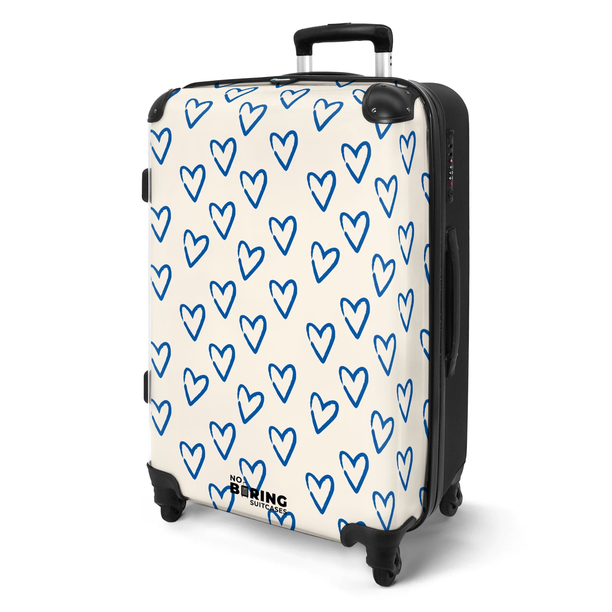 NoBoringSuitcases.com© Hartschalen-Trolley Weiß mit blauem Herzmuster günstig online kaufen