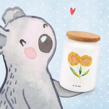 Mr. & Mrs. Panda Vorratsdose Blume Sonnenblume - Weiß - Geschenk, Blumen, Freundin, Keksdose, Best, Keramik, (1-tlg), Design-Statement