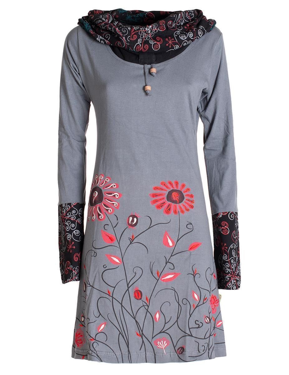 Jerseykleid Blumen-Kleid Langarm-Shirtkleid Schal-Kleid Baumwollkleid