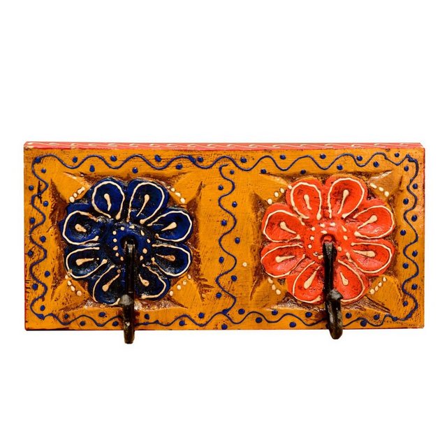 Casa Moro Garderobenleiste “Orientalische Kleiderhaken handbemalte Hakenleiste mit 2 Haken in schönen bunten Blumenmustern aus massiv Holz handgeschnitzt, MA11-02-C”