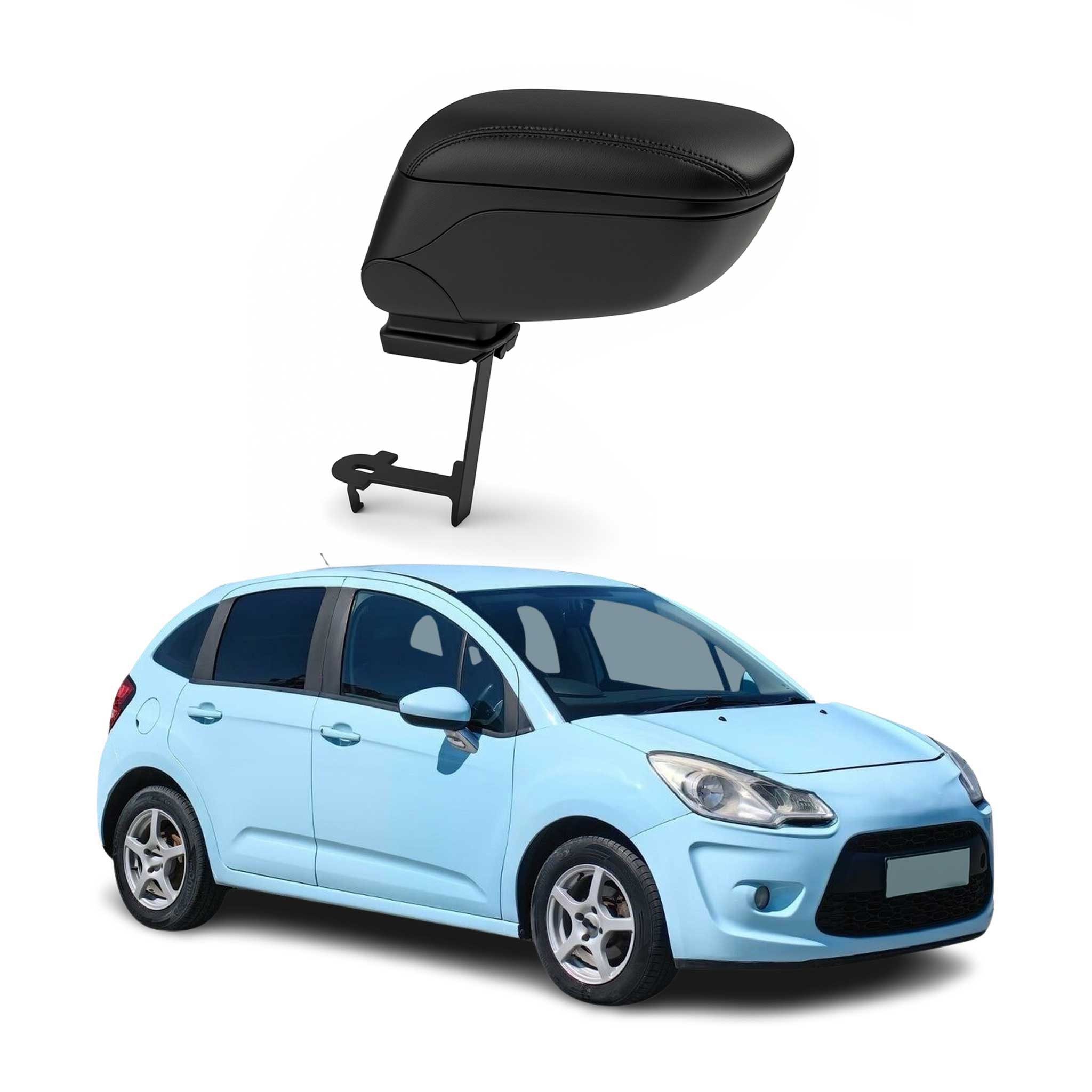OMAC Armlehne Mittelarmlehne für Citroen C3 2009-2017 PU-Leder Schwarz, Langlebig,Multifunktional,Einfache Installation
