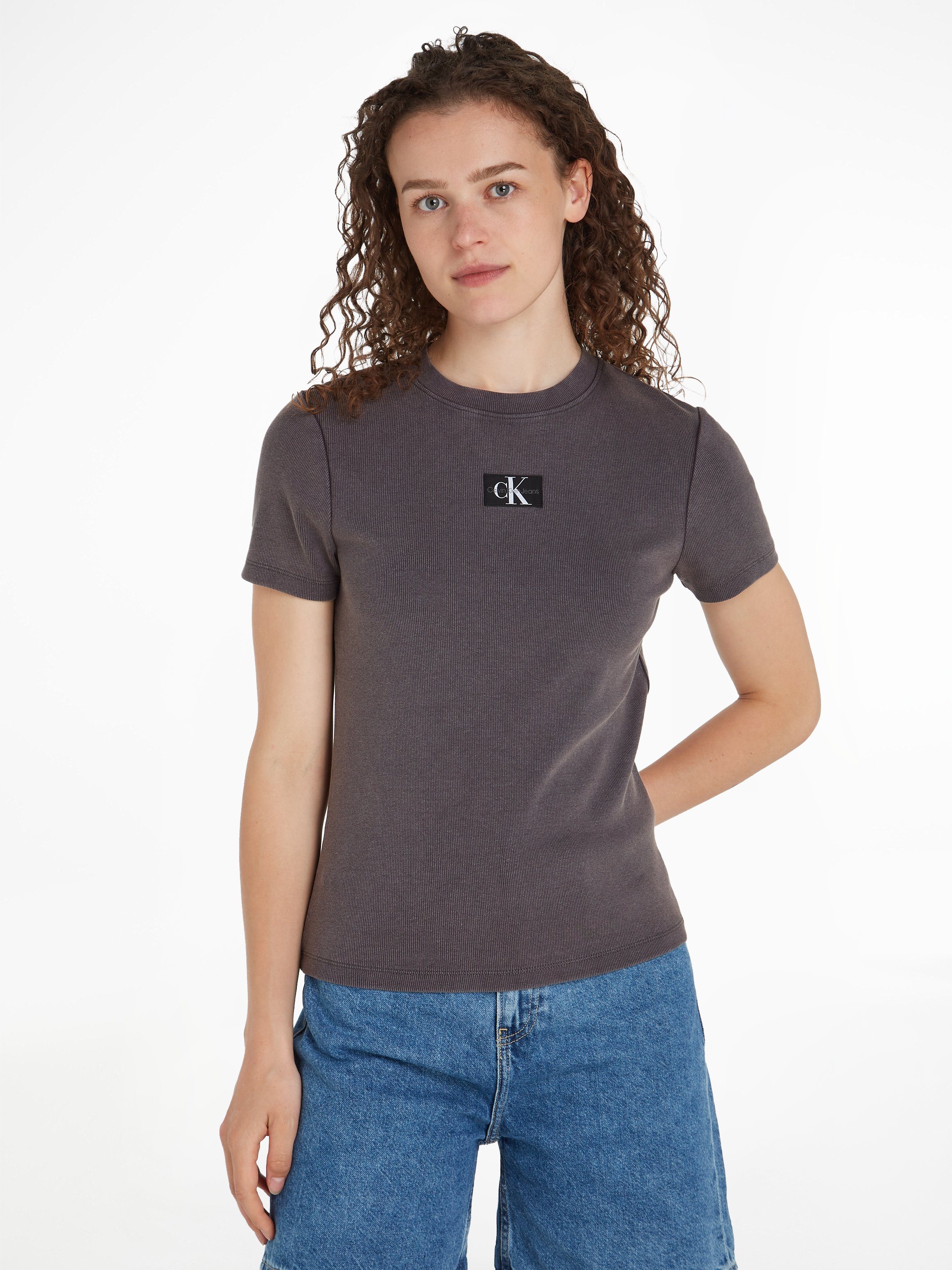 Calvin Klein Jeans T-Shirt LABEL WASHED RIB SLIM TEE mit Logopatch