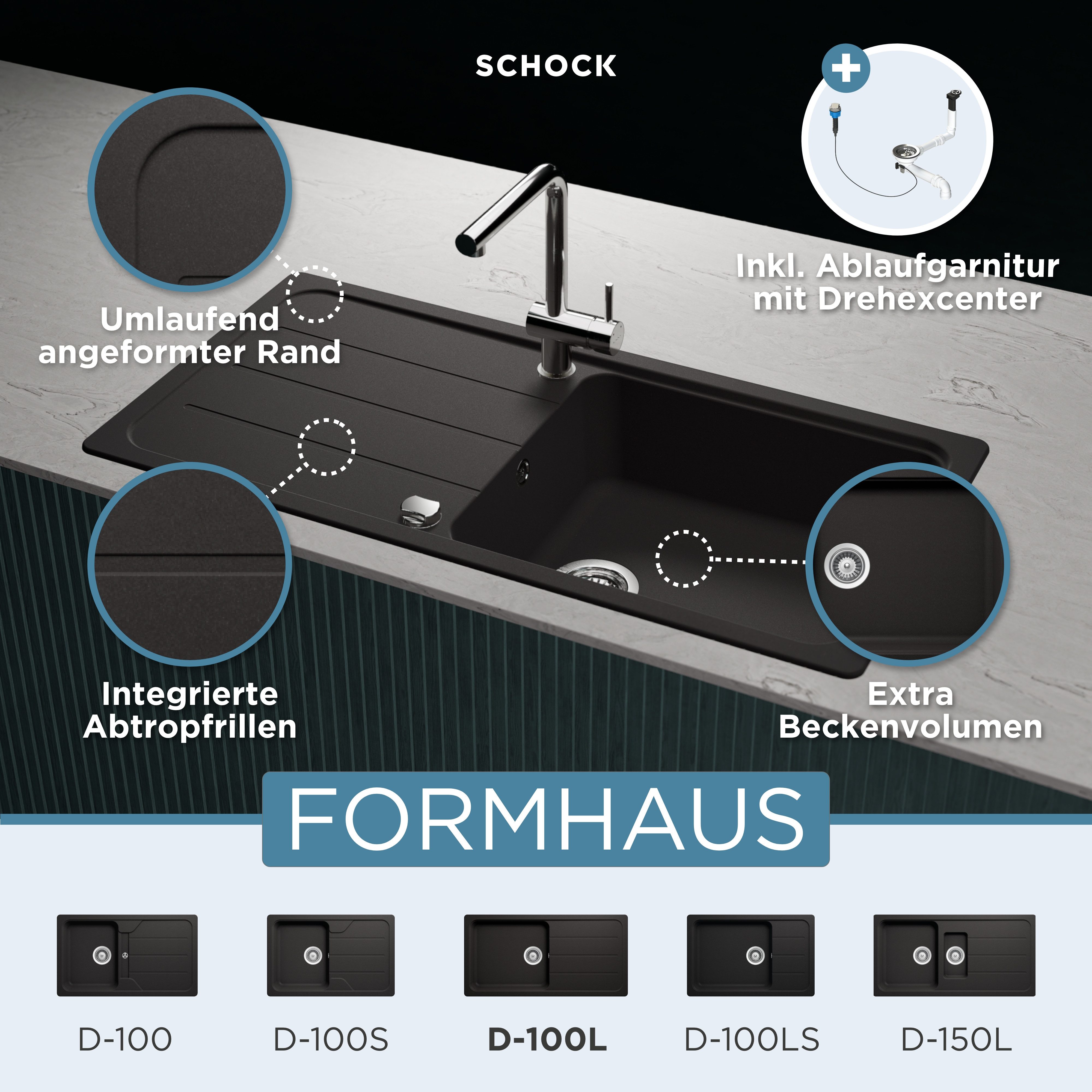Schock Granitspüle Formhaus, rechteckig, 100/50 cm