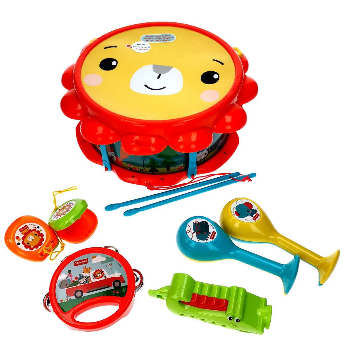 Fisher-Price® Spielzeug-Musikinstrument Musikset für Kinder mit Schlagzeug und Instrumenten