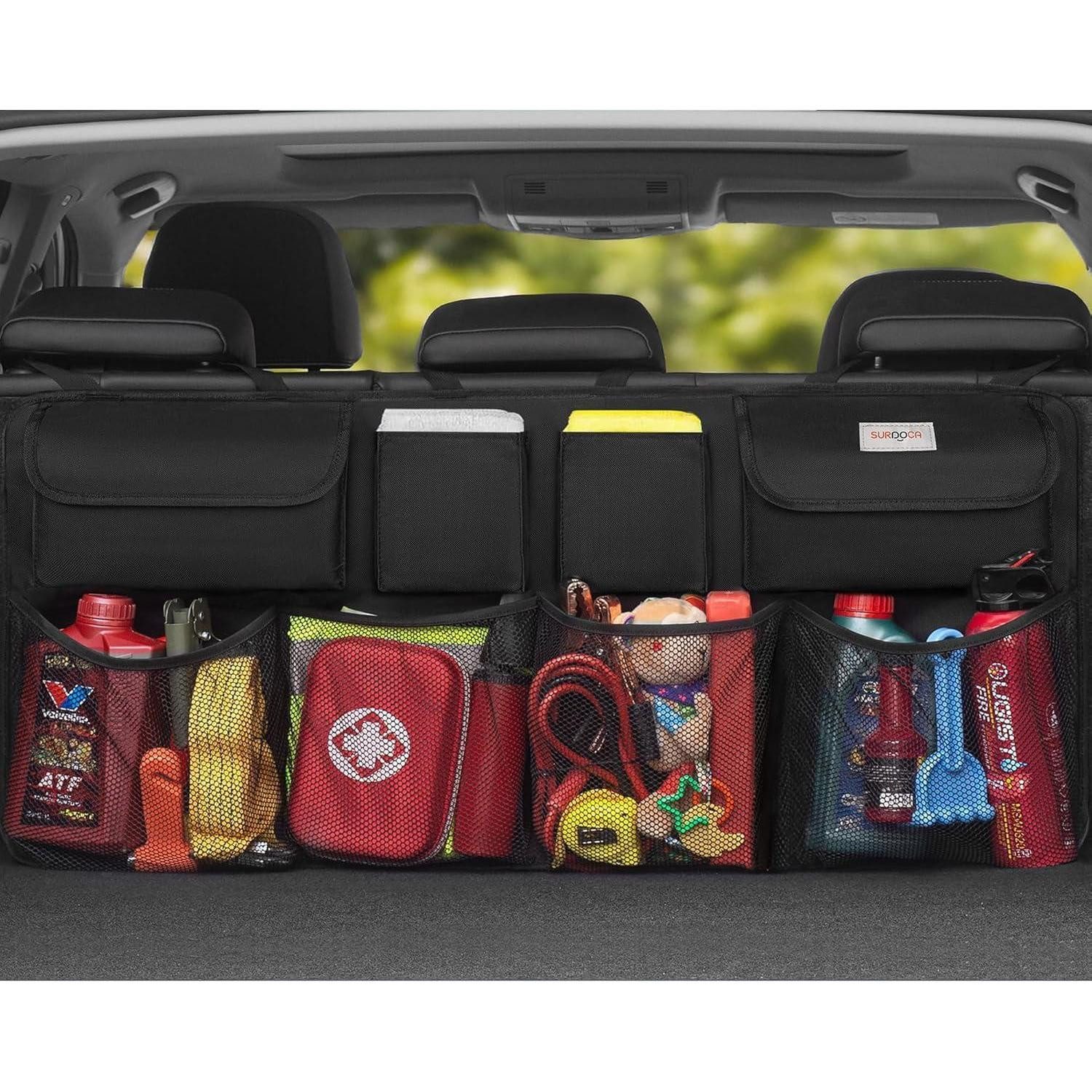 Rücksitzorganizer Kofferraum Organizer 8 Taschen Klettverschluss Schwarz XL-110x48 cm