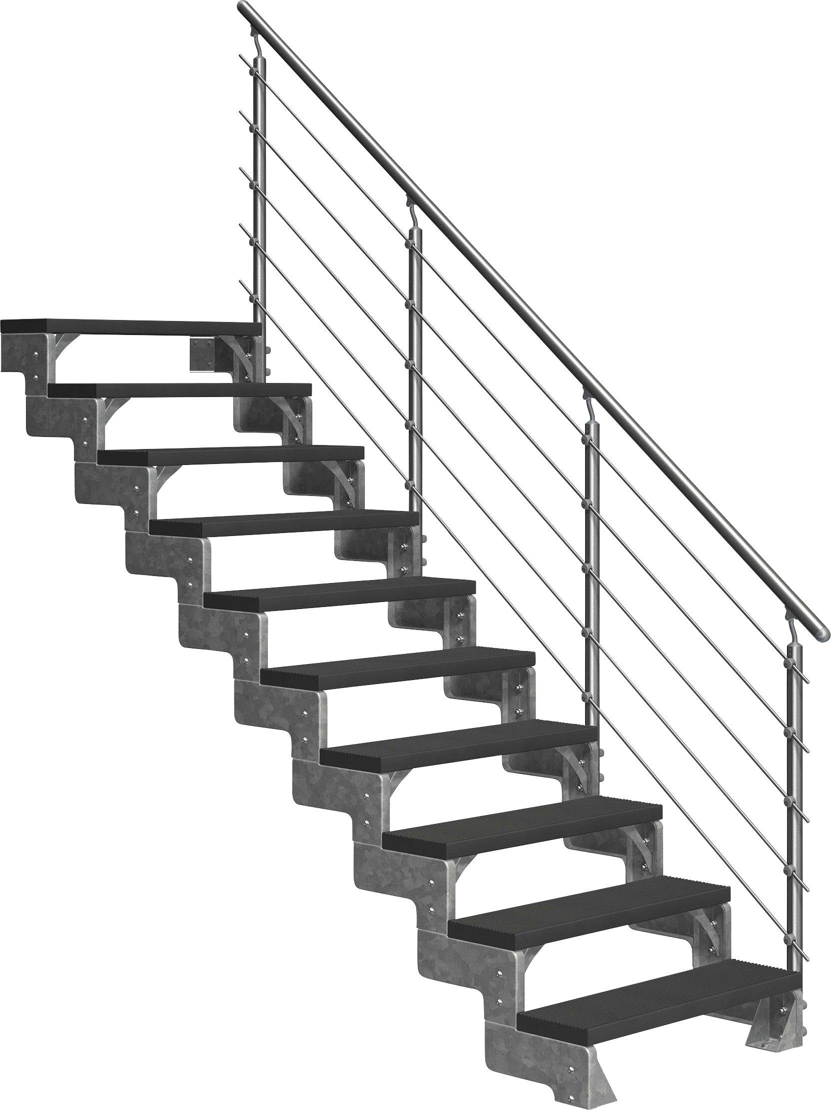 Dolle Außentreppe Gardentop, für Geschosshöhen bis 220 cm, Stufen offen, 10 TRIMAX®-Stufen anthrazit, inkl. einseitigem Alu/Metall/ES | Treppen
