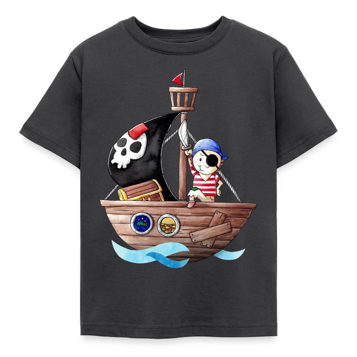 T-Shirt Kleiner Pirat Mit Seinem Schiff Kinder T-Shirt