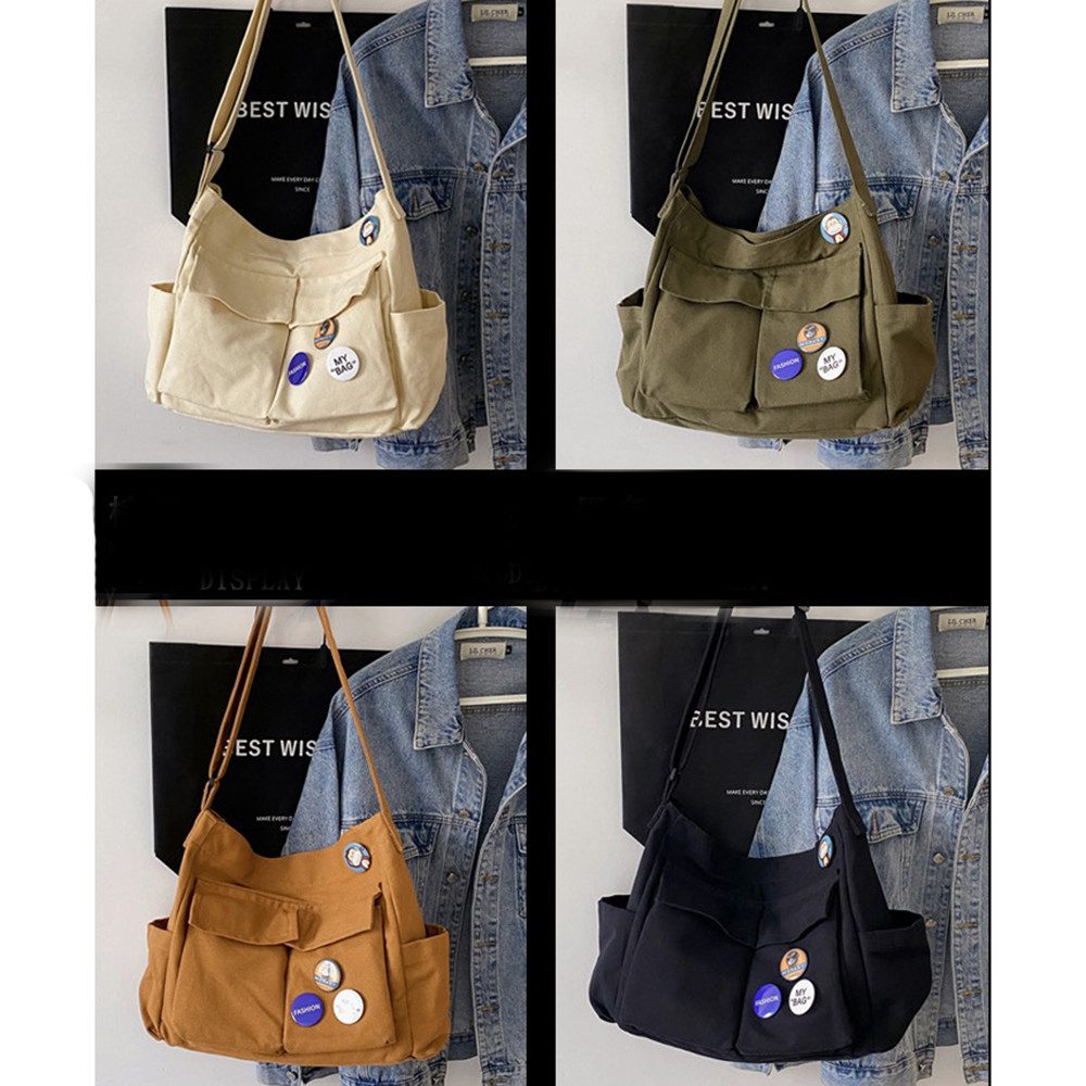 Coonoor Schultertasche Canvas Messenger Bag Umhängetasche Crossbody Schulter Tote Hobo Bag, für Frauen und Männer - Große Tasche mit mehreren Fächern – Bild 5 von 5