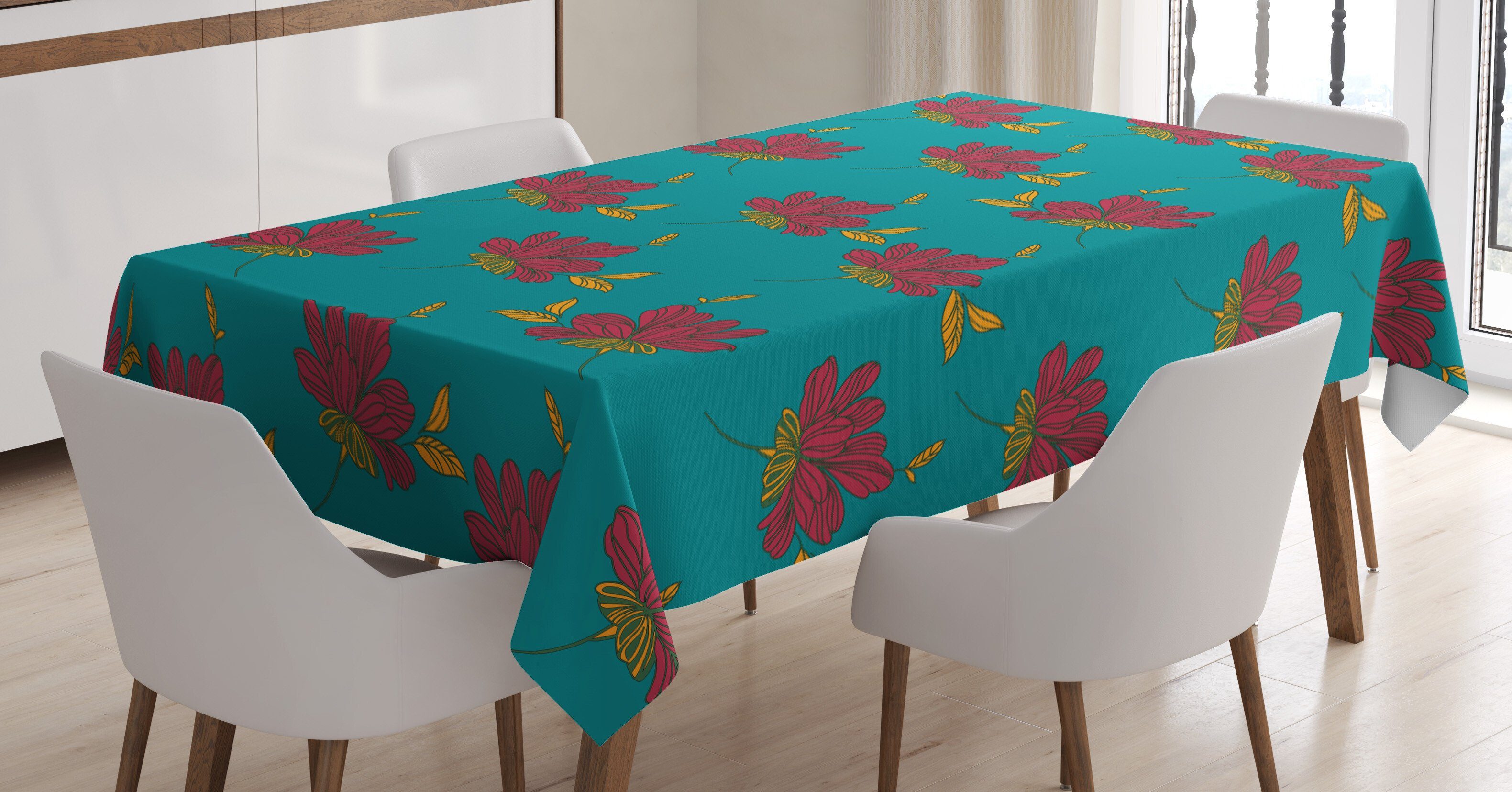 Abakuhaus Tischdecke Farbfest Waschbar Für den Außen Bereich geeignet Klare Farben, Blumen Herbst-Blumen-Blätter-Kunst