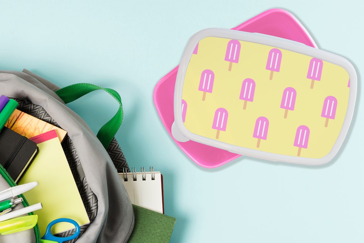 MuchoWow - - Rosa, - für Kunststoff Brotdose Lunchbox Snackbox, Muster Mädchen, Brotbox Erwachsene, Kunststoff, Sommer Eis (2-tlg), Kinder,