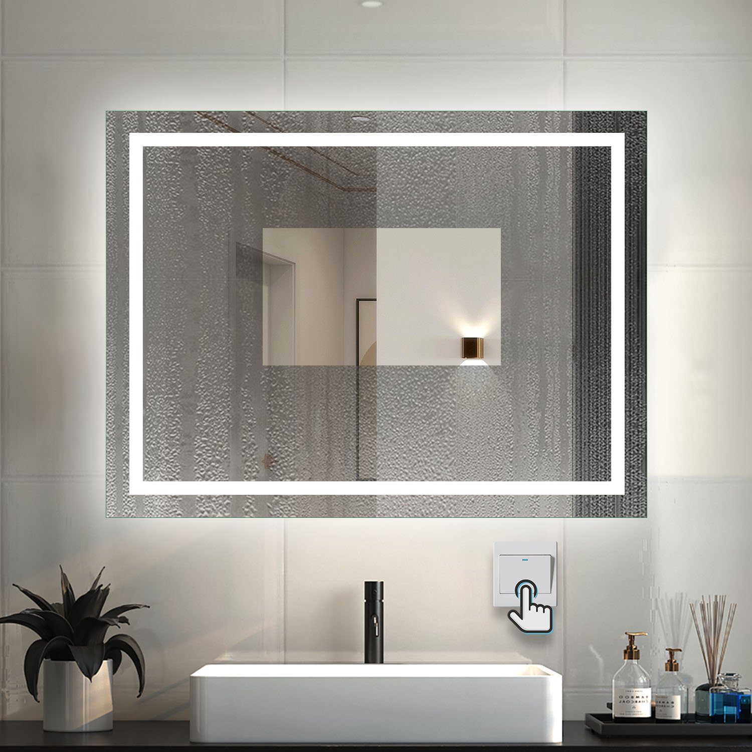Belechtung, 50-160 cm mit duschspa Wandschalter+Kaltweiß+Beschlagfrei LED Wandspiegel Wandschalter Badspiegel
