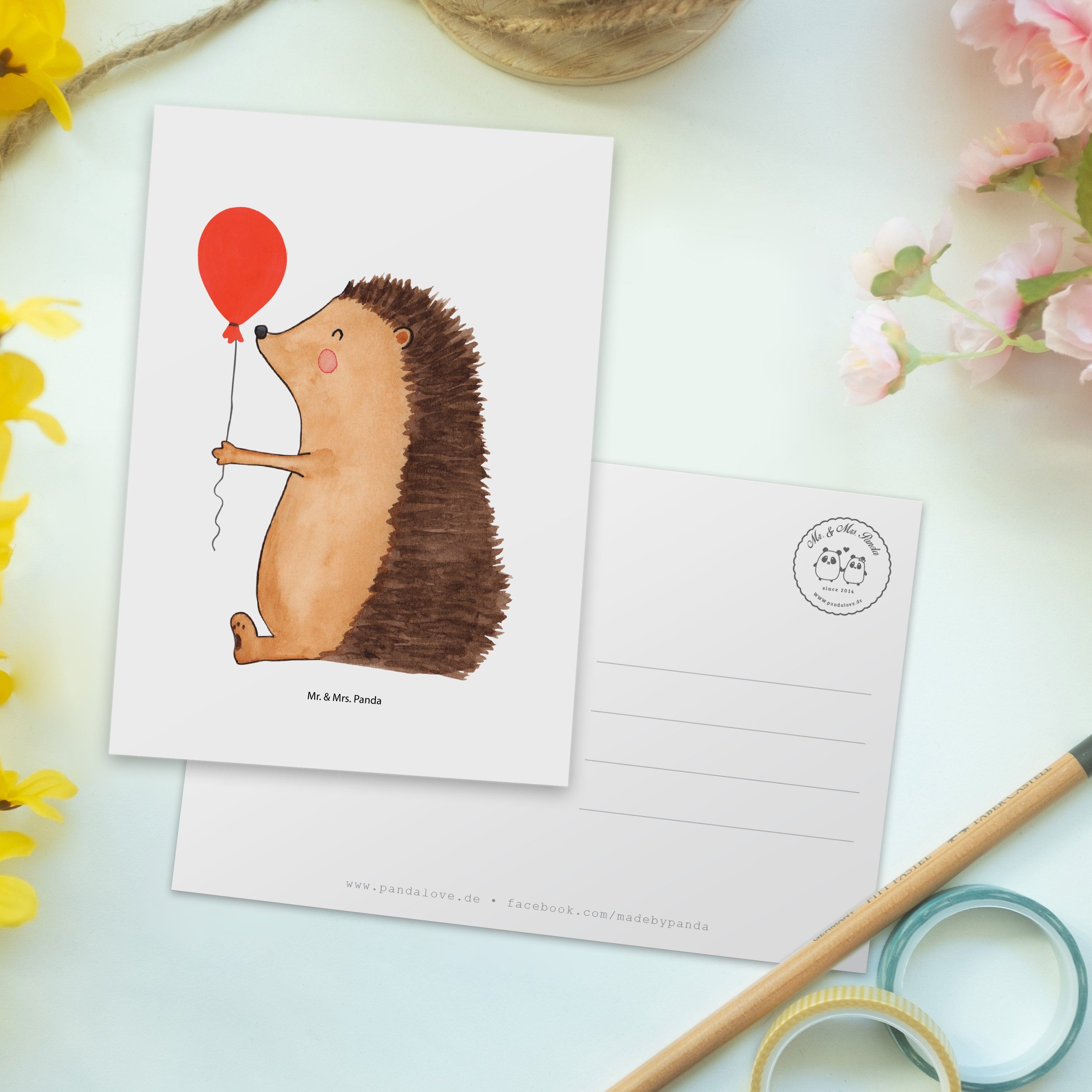 Postkarte Luftballon Geschenk, - Geschenkkarte, & Gute Panda Mr. Einladung, Mrs. Igel Weiß - mit