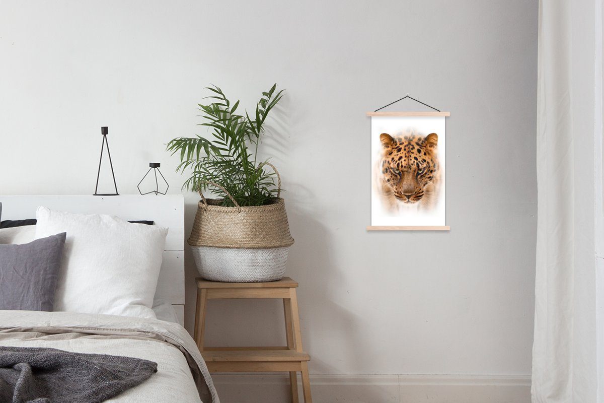 (1 Weiß, St), Kopf Leopard - Bilderleiste, Poster MuchoWow Magnetisch Textilposter Posterleiste, Wohnzimmer, für -