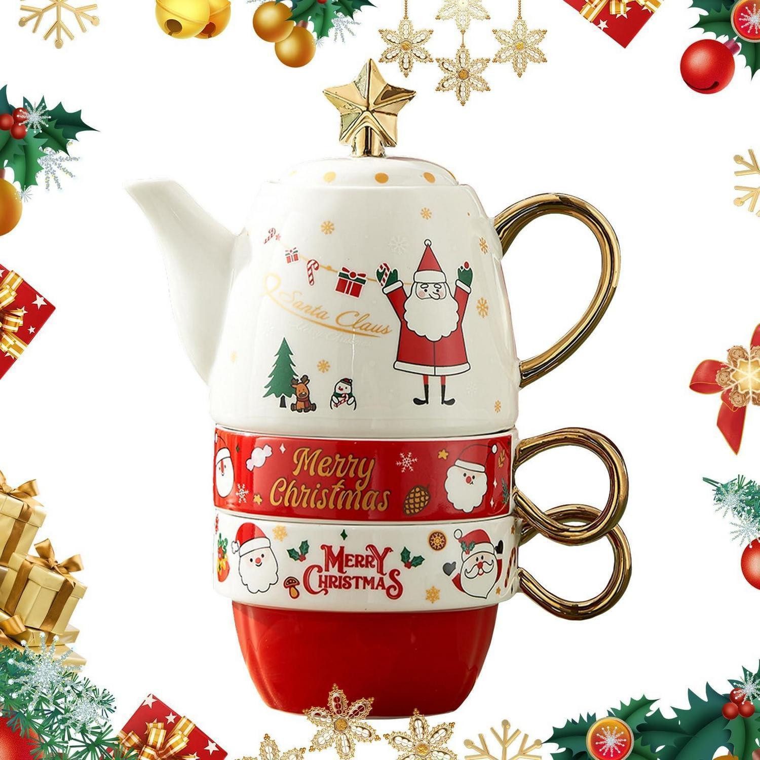 LuxusKollektion Teeservice Teekanne mit Tasse 2er Set Weihnachtsmann Keramik, Keramik