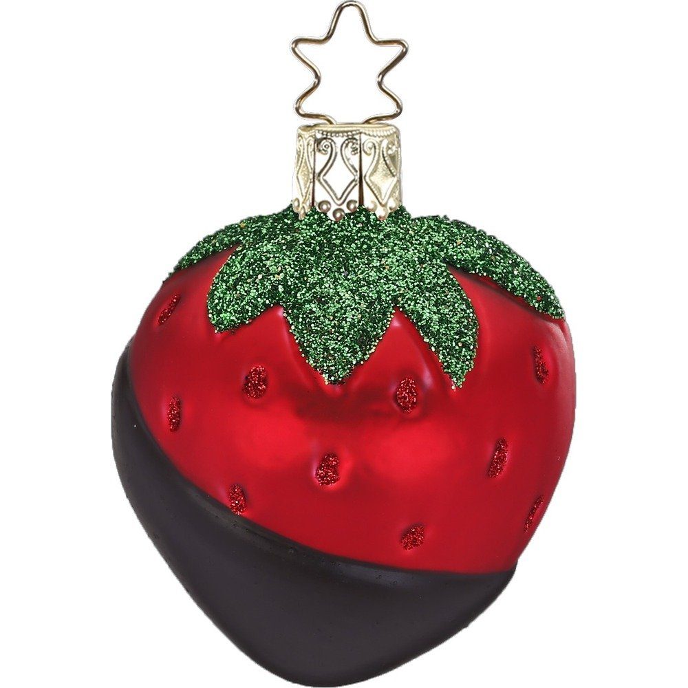 Rot Glas Christbaumschmuck INGE-GLAS® Schoko Christbaumschmuck, 6,5cm Erdbeere Anhänger