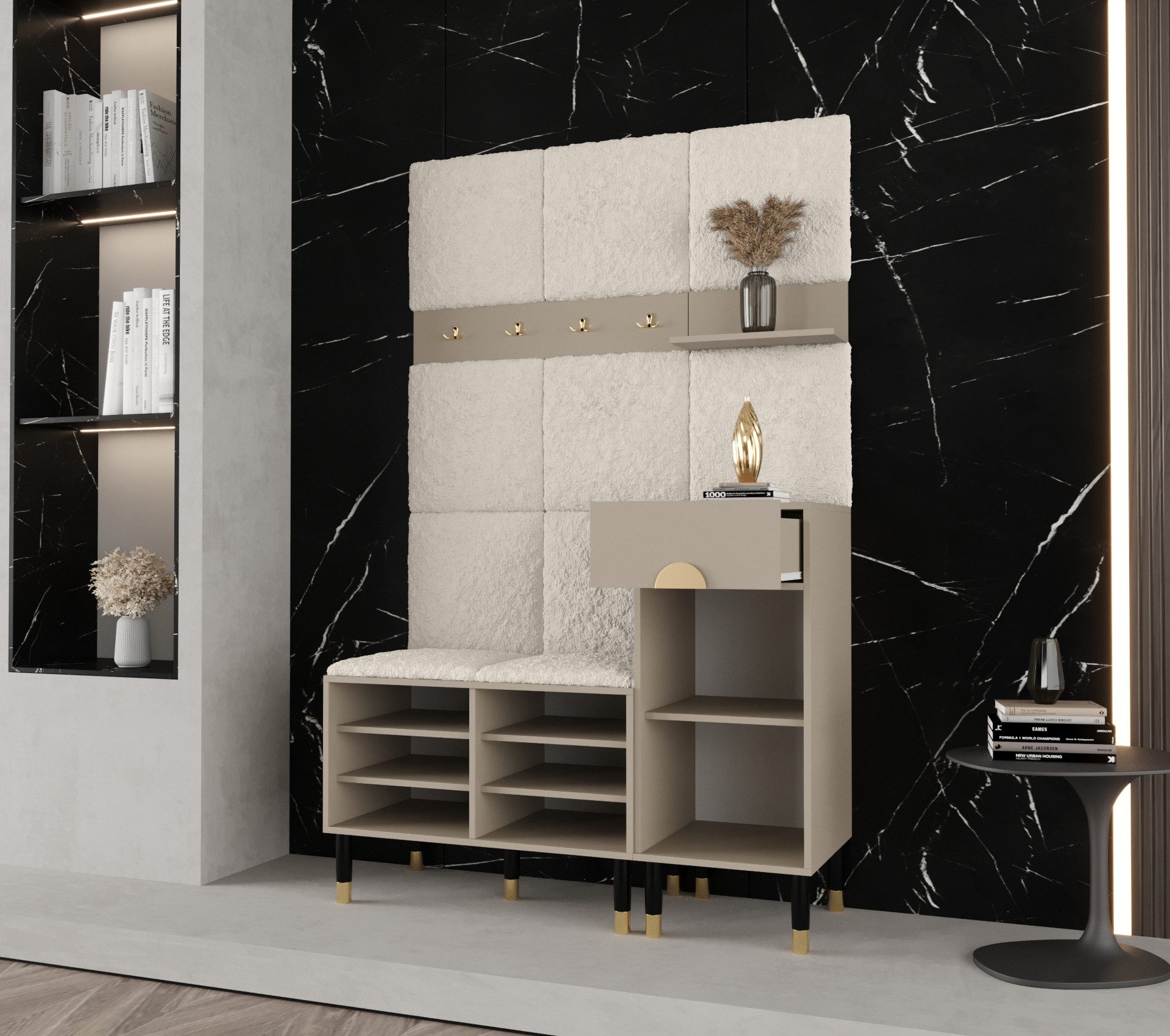 ABIKS MÖBEL Kompaktgarderobe PALERMO Set 5 Garderobe mit gepolsterten Paneelen, Industriell Design