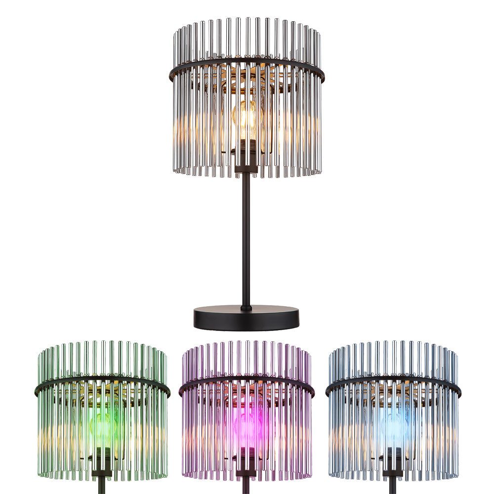 GLOBO LIGHTING LED Tischleuchte, Leuchtmittel inklusive, Kaltweiß, Warmweiß, Neutralweiß, Tageslichtweiß, Farbwechsel, Smart LED Tischlampe Beistellleuchte Glasstäbe rauch klar schwarz