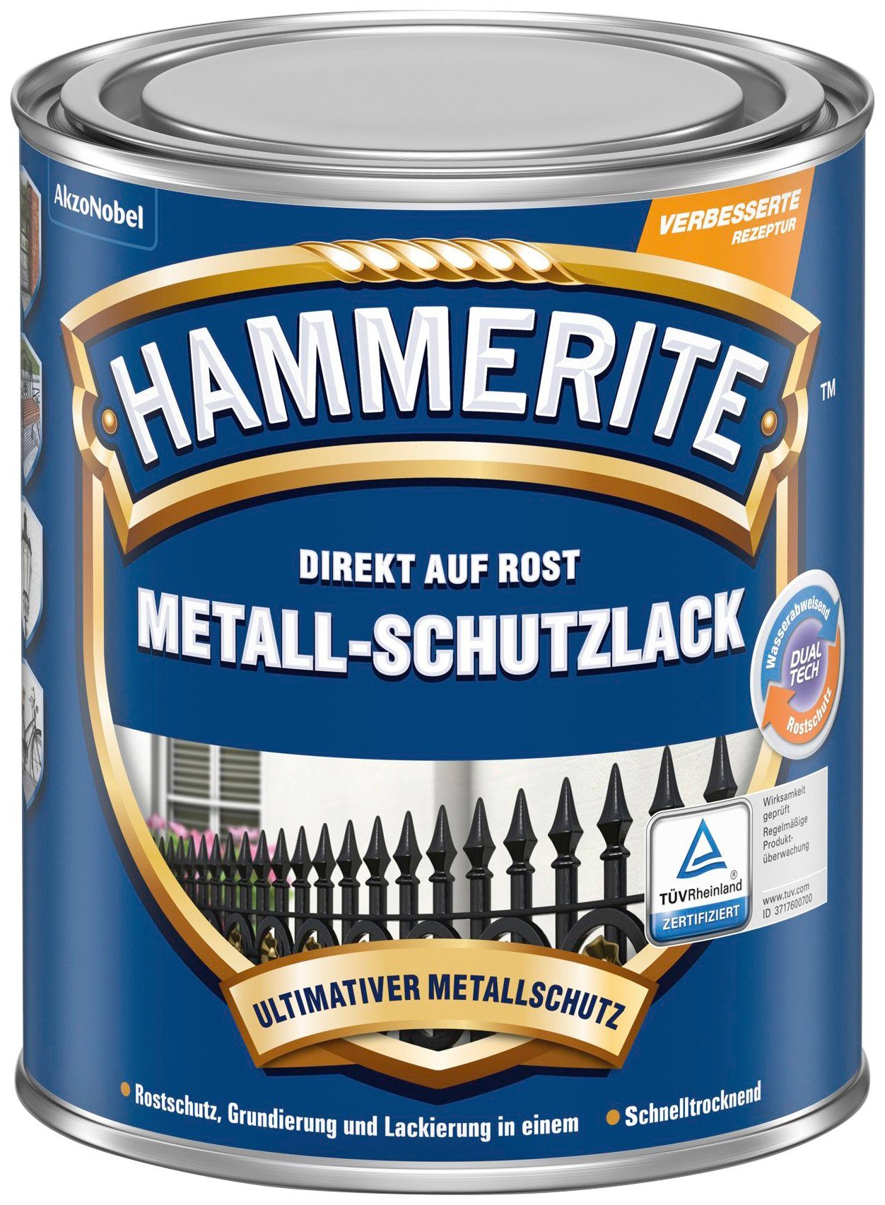 Metallschutzlack 0,25 ROST, rot Hammerite  AUF DIREKT glänzend Liter,