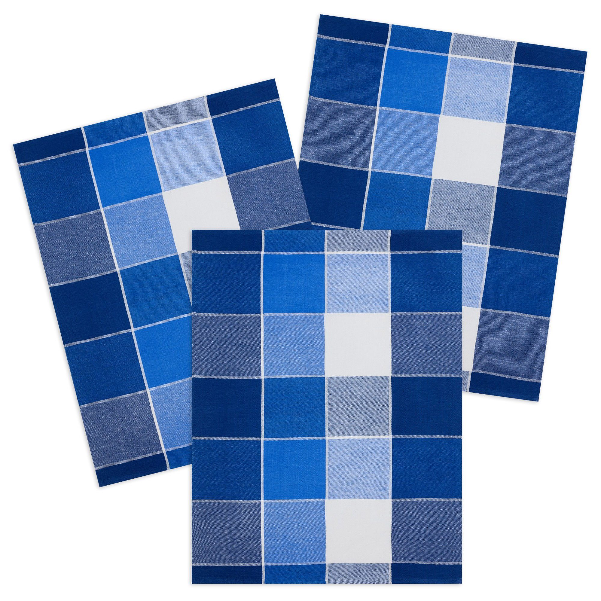 Kracht Geschirrtuch Blockkaro, (Set, 3-tlg., Set), 3er Pack Geschirrtücher (3 Stück), ca. 50x70cm, Halbleinen Jacquard Blau