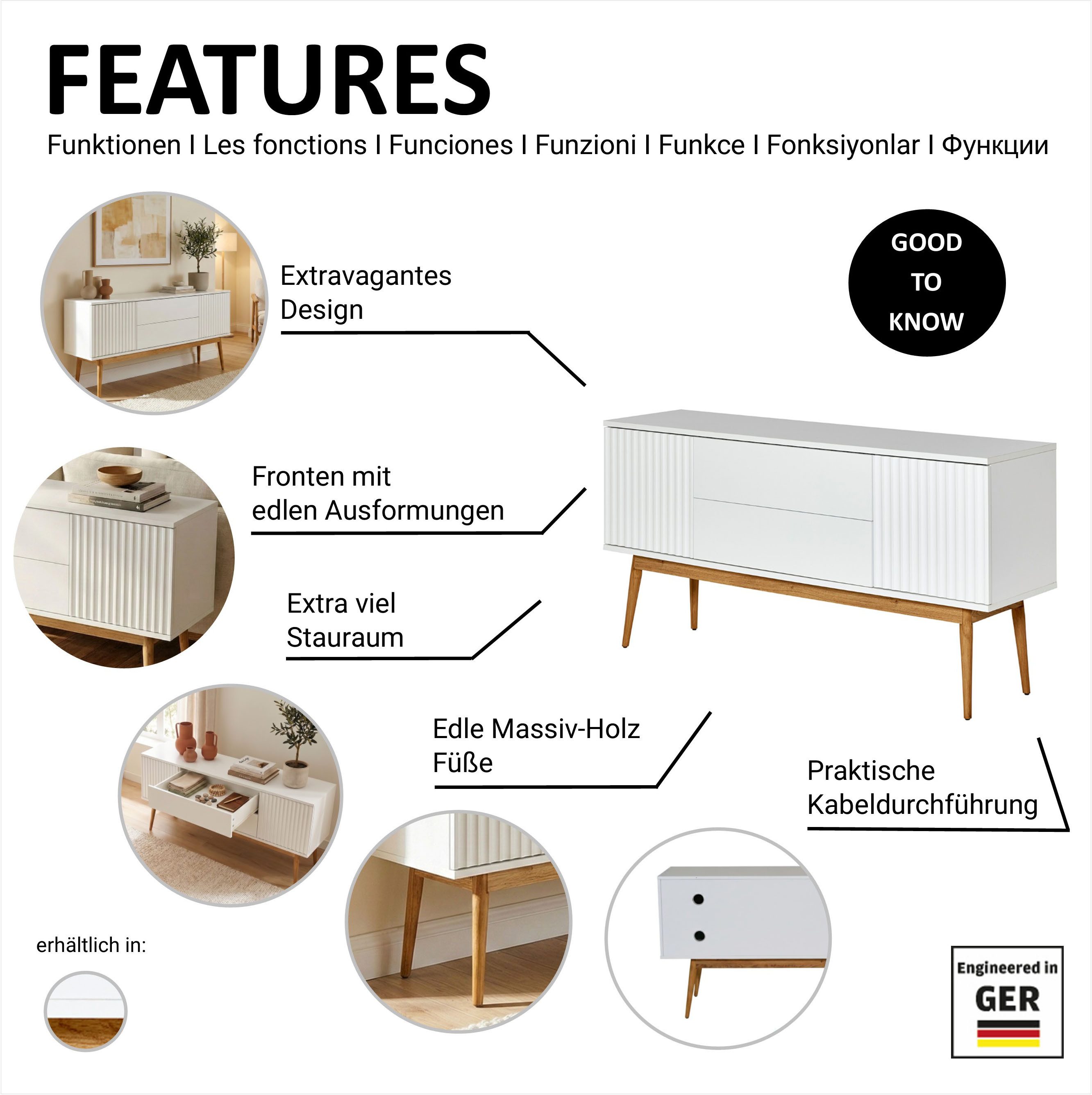 Jahnke Sideboard GRACE SB 150, Sideboard, 2 Türen & 2 Schubladen, Skandi-Design, Breite: 150 cm