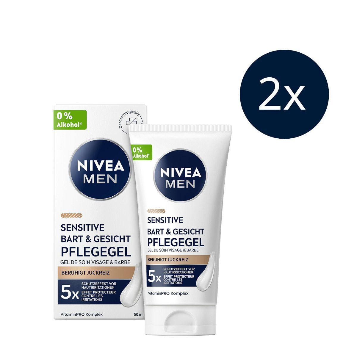 Nivea Men After Shave Lotion NIVEA MEN Sensitive Bart & Gesichtspflege Gel 2x 50ml Set, 2-tlg., 2 x 50ml
