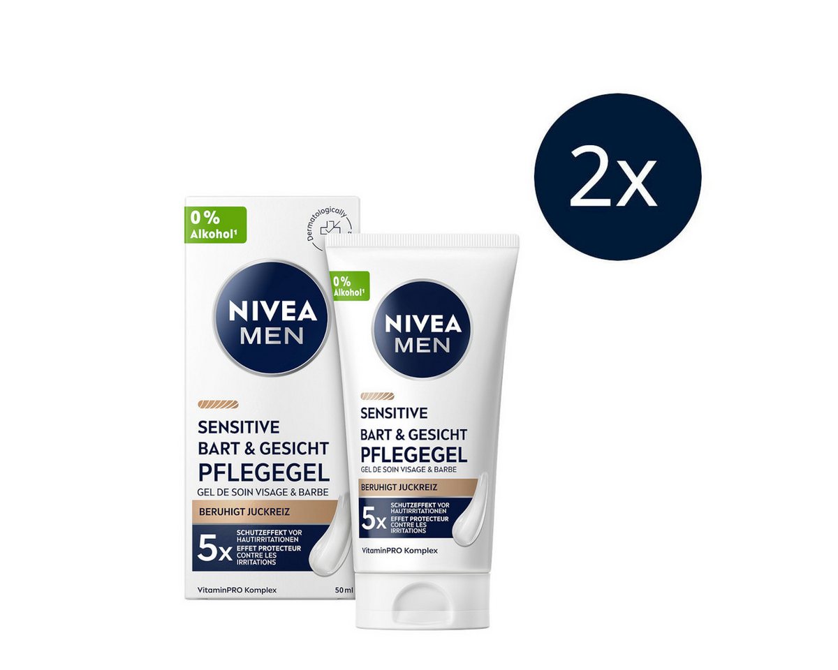 Nivea Men After Shave Lotion NIVEA MEN Sensitive Bart & Gesichtspflege Gel 2x 50ml Set, 2-tlg., 2 x 50ml