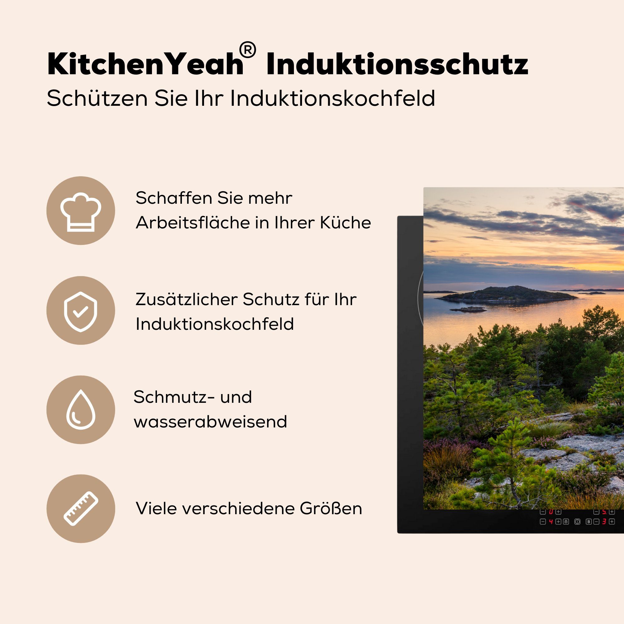 81x52 MuchoWow Küste, Ceranfeldabdeckung der die cm, tlg), Sonnenuntergang Schutz (1 schwedischen Induktionskochfeld küche, Vinyl, Herdblende-/Abdeckplatte für an