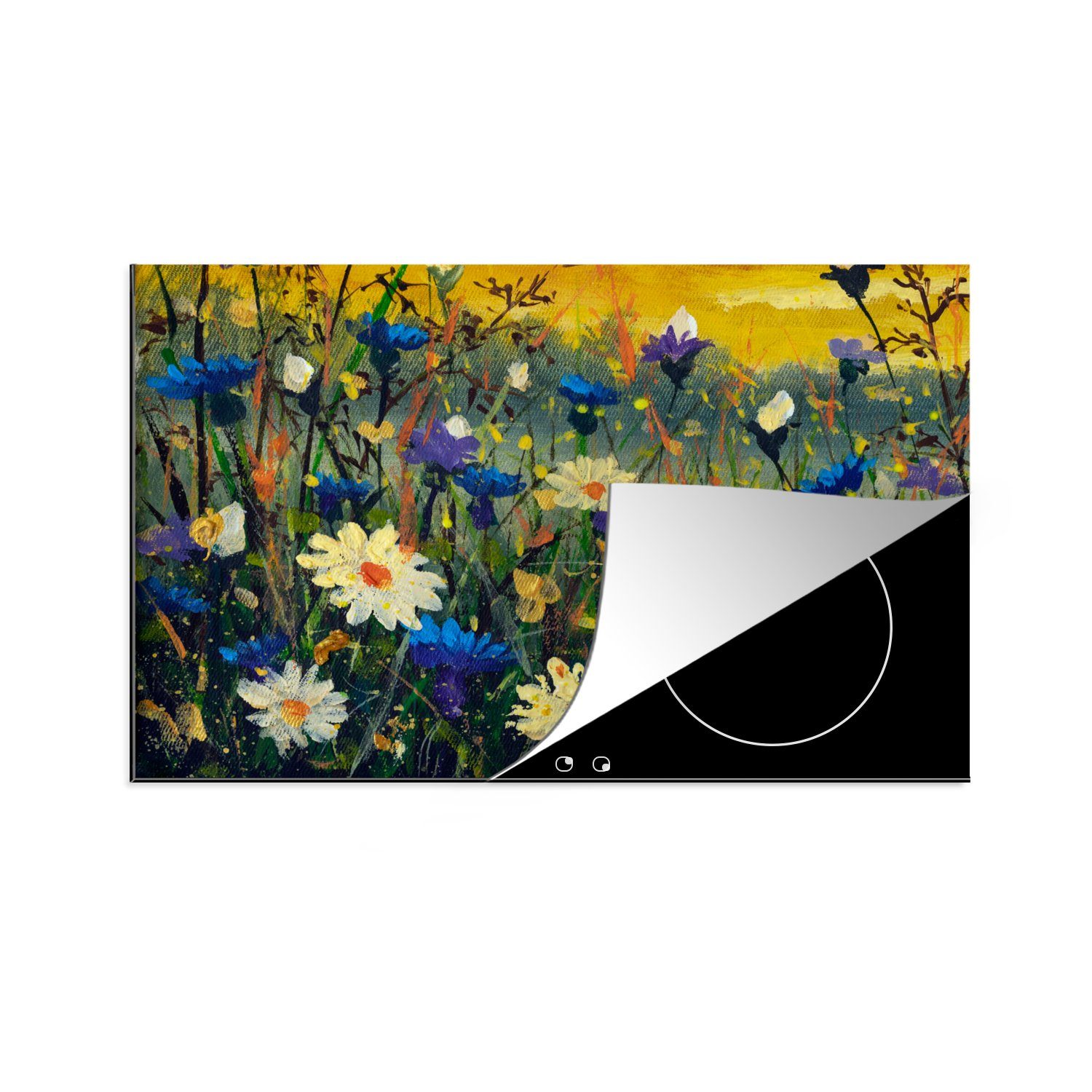 MuchoWow Herdblende-/Abdeckplatte Ölfarbe - Blumen - Malerei, Vinyl, (1 tlg), 81x52 cm, Induktionskochfeld Schutz für die küche, Ceranfeldabdeckung