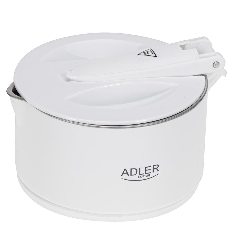 ADLER EUROPE Reise-Wasserkocher AD 1377 faltbarer Reisewasserkocher, mit Warmhaltefunktion, Tasche, 0,6 l, 600 W, Silikongehäuse, Reise, Camping, Wohnmobil und Hotel, weiß