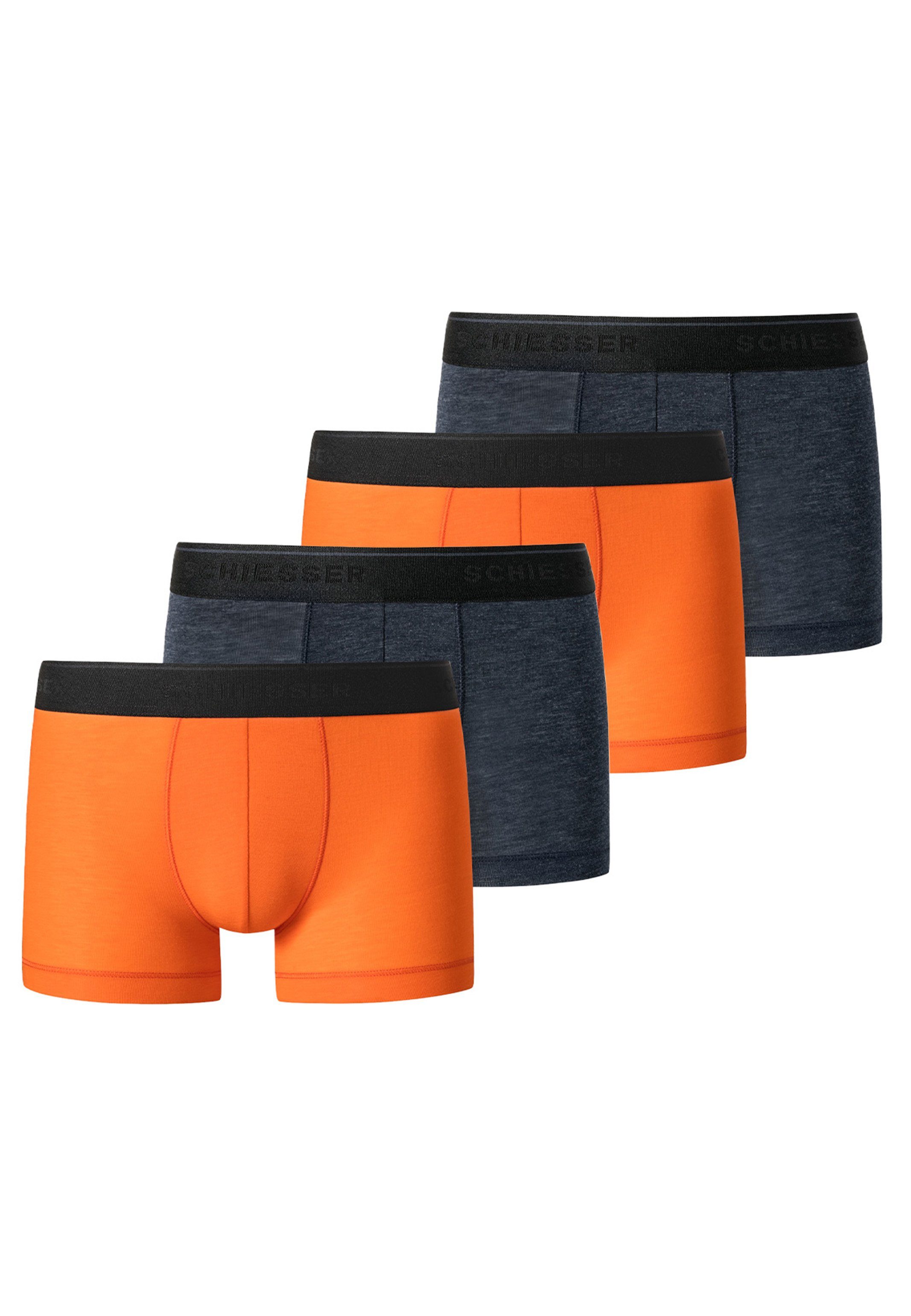 Schiesser Retro Boxer 4er Pack Personal Fit (Spar-Set, 4-St) Retro Short / Pant - Webgummibund mit geprägtem Logo-Schriftzug Grau / Orange - 901 (HW23)