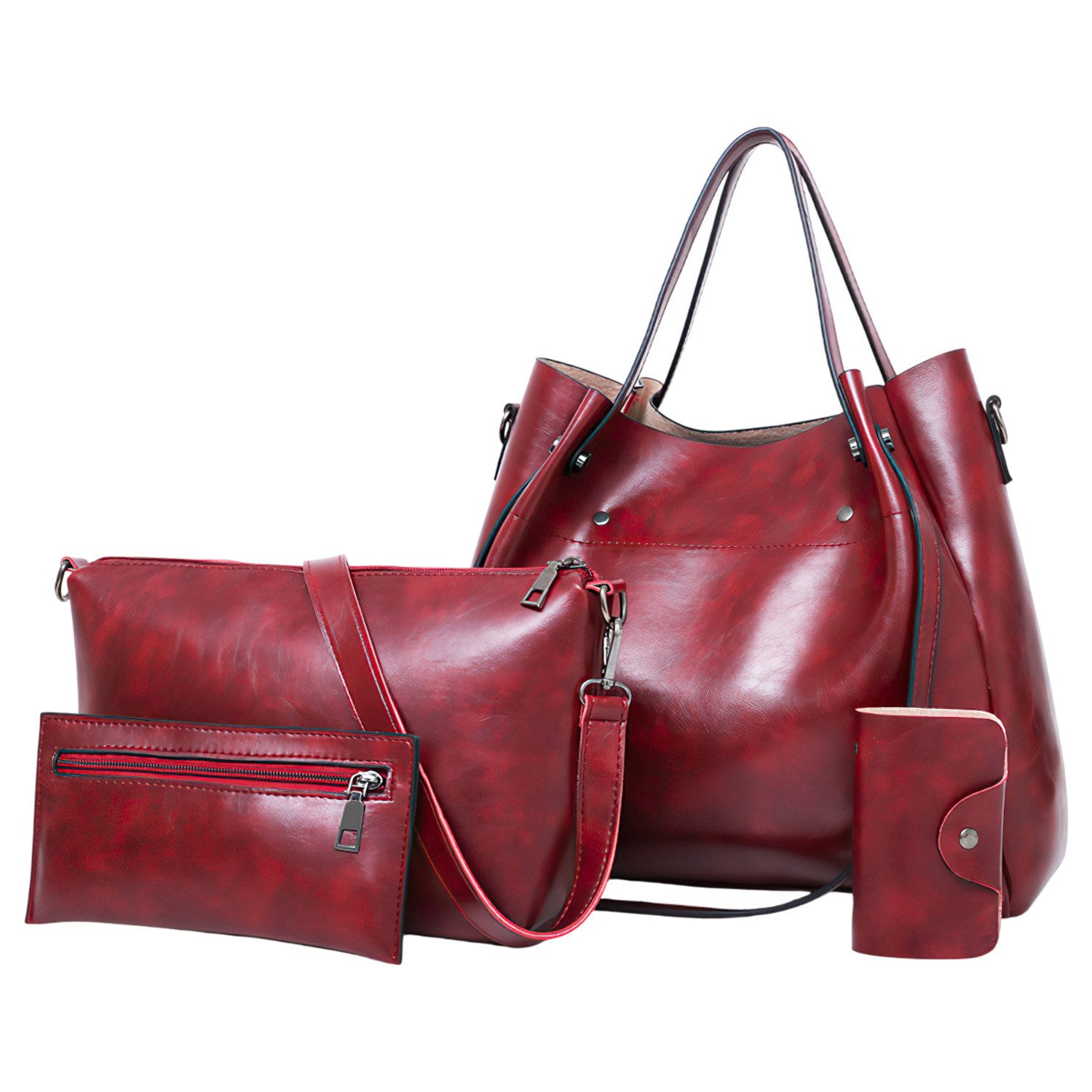 Refttenw Umhängetasche Vintage-Handtasche Set,Shopper Tasche,Damen Schultertaschen,4 Stück